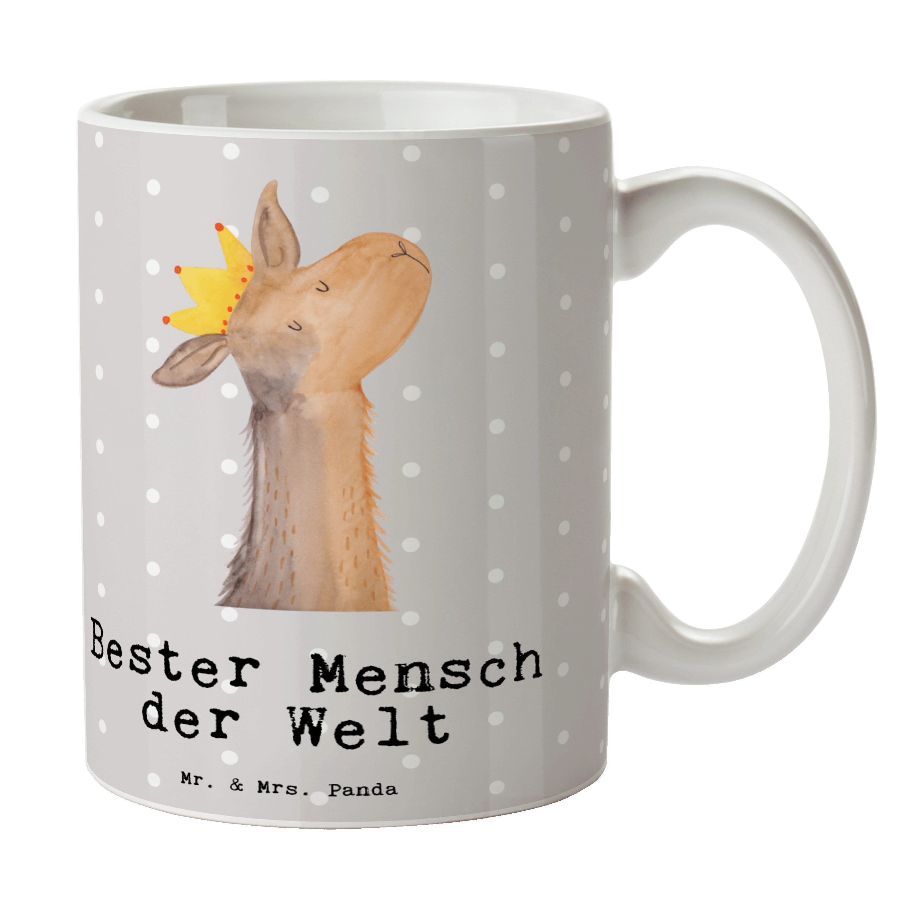 Mr. & Mrs. Panda Tasse Lama Bester Mensch der Welt - Grau Pastell - Geschenk, Ehemann, Kaffe, Keramik