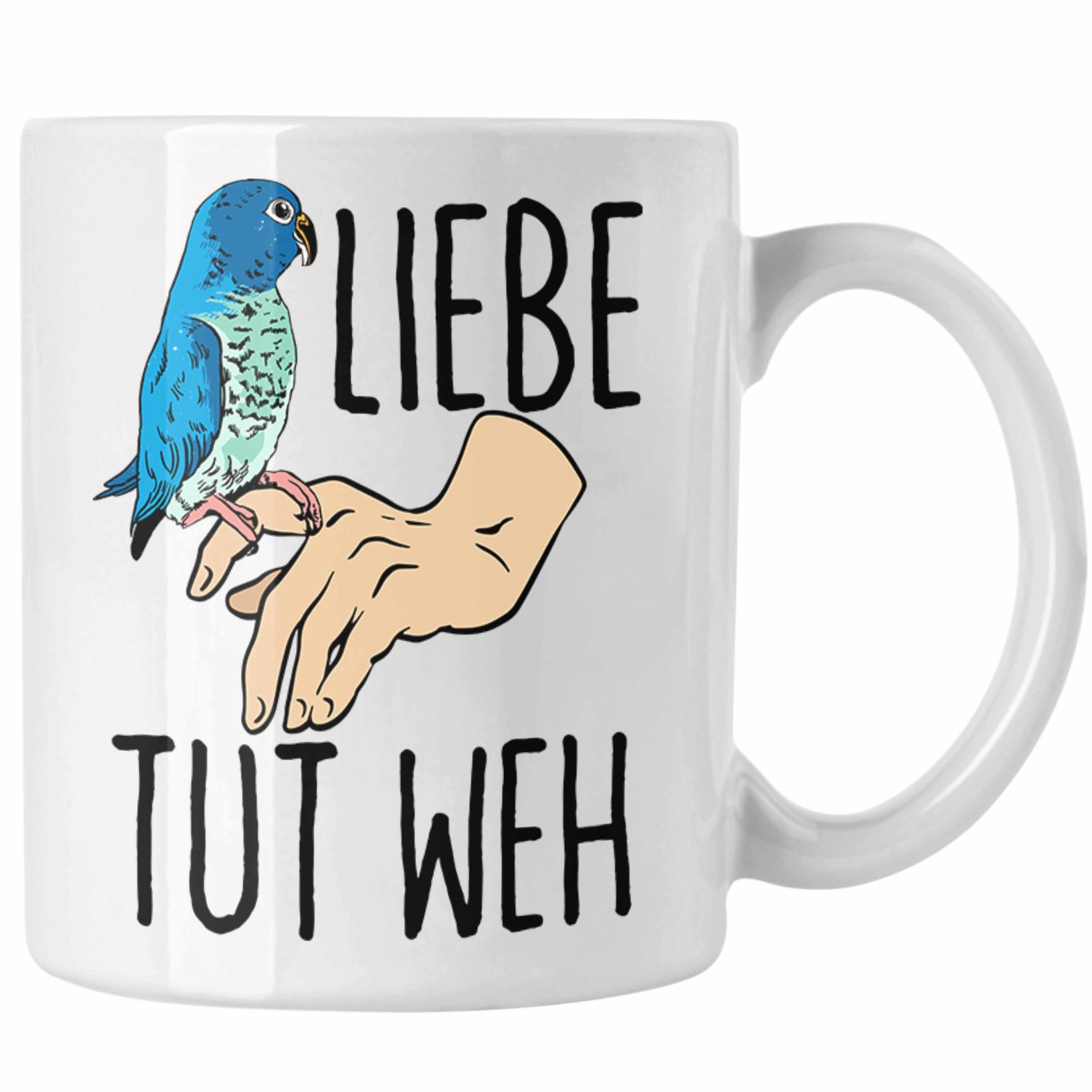 Trendation Tasse Lustige Wellensittich-Tasse Geschenk für Wellensittich-Besitzer Liebe Weiss