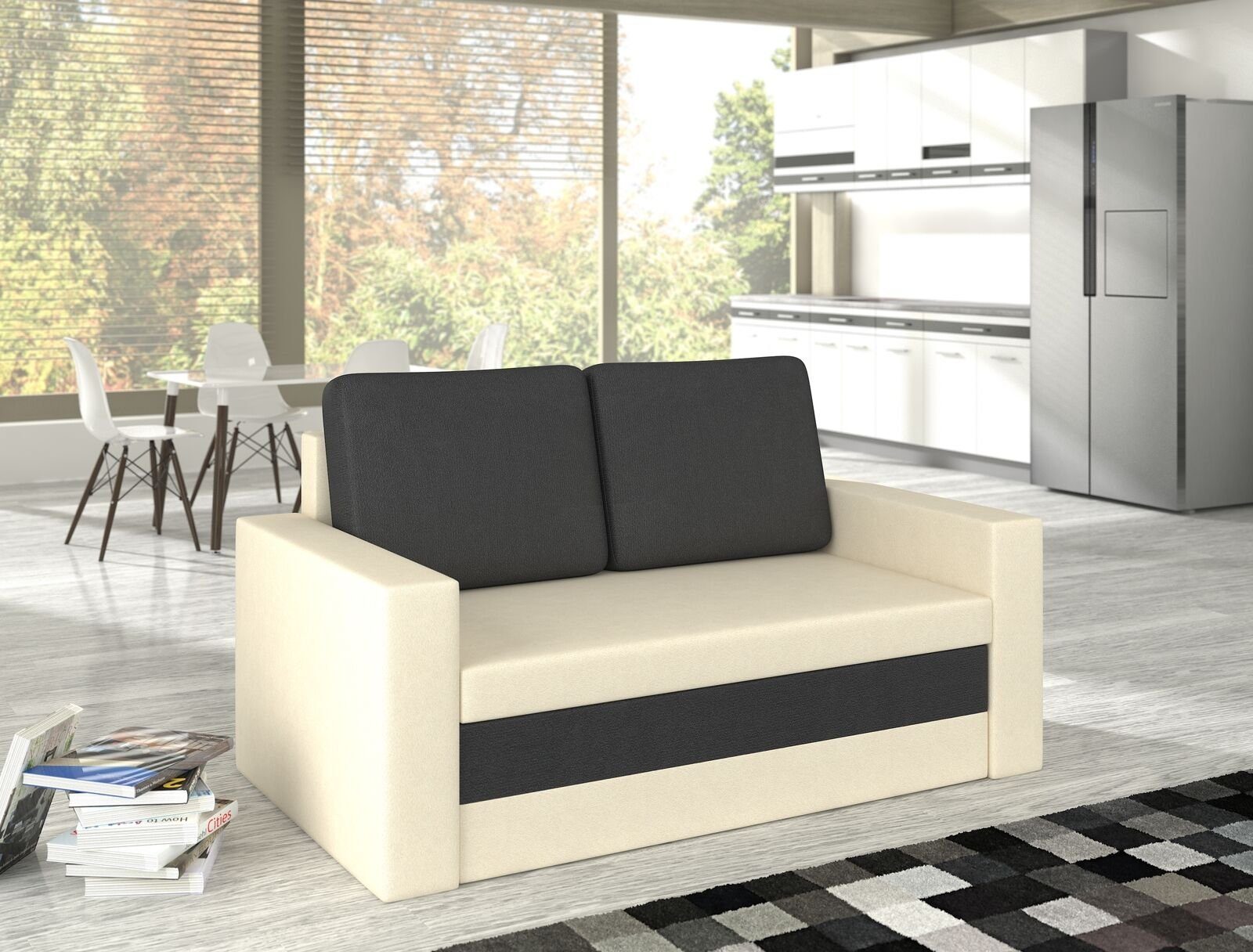 Sofa JVmoebel Weiß / Polster 3 Schlafsofa Sitzer Wave Couch Design Bettfunktion Sofa, Schwarz