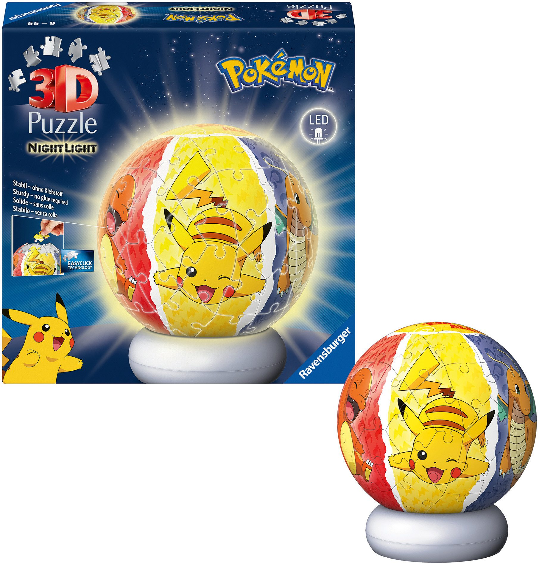 Ravensburger Puzzleball Nachtlicht Pokémon, 72 Puzzleteile, beleuchtet
