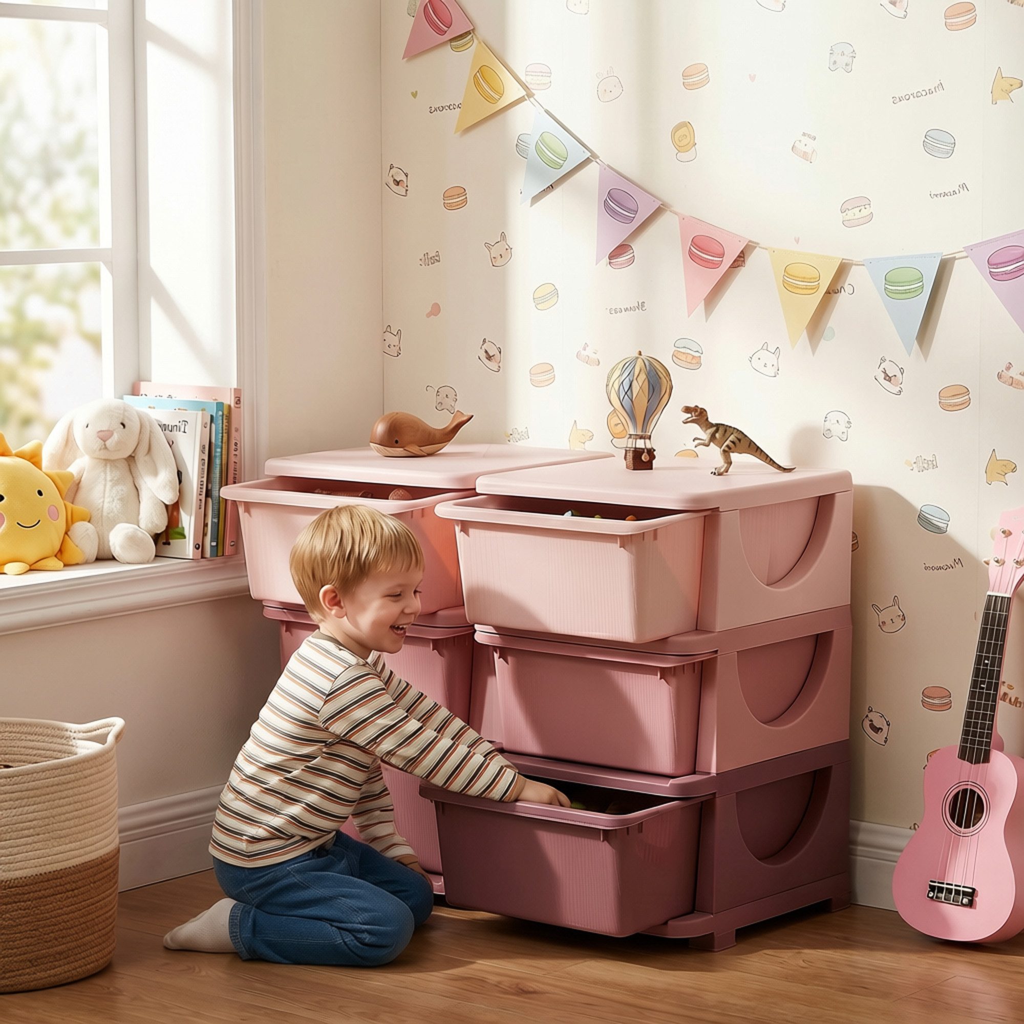 HOMCOM Spielzeugtruhe Schubladenschrank, Spielzeug-Organizer, sechs Ebenen, 3-6 Jahre (Spielzeugkiste, 1 St., Aufbewahrungsbox), für Kinderzimmer, Blau