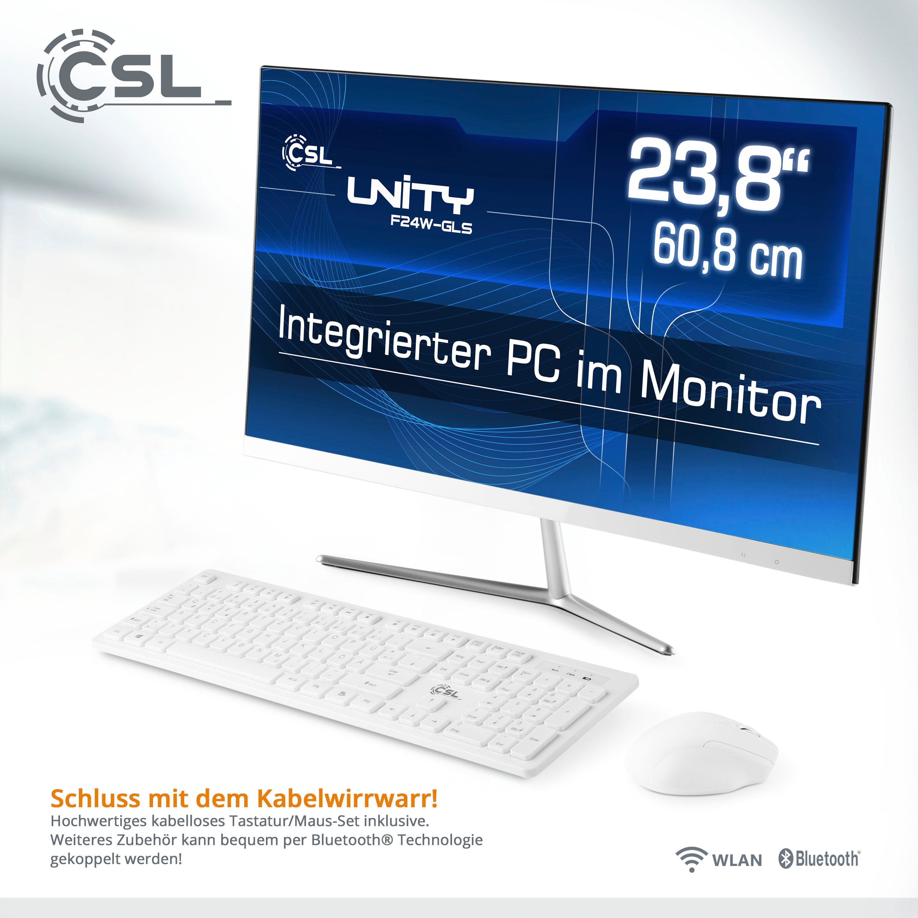 CSL Unity F24W-GLS Win N4120, 8 SSD, (23,8 PC Celeron passiver All-in-One CPU-Kühler) 128 GB Intel® 11 GB Zoll, RAM