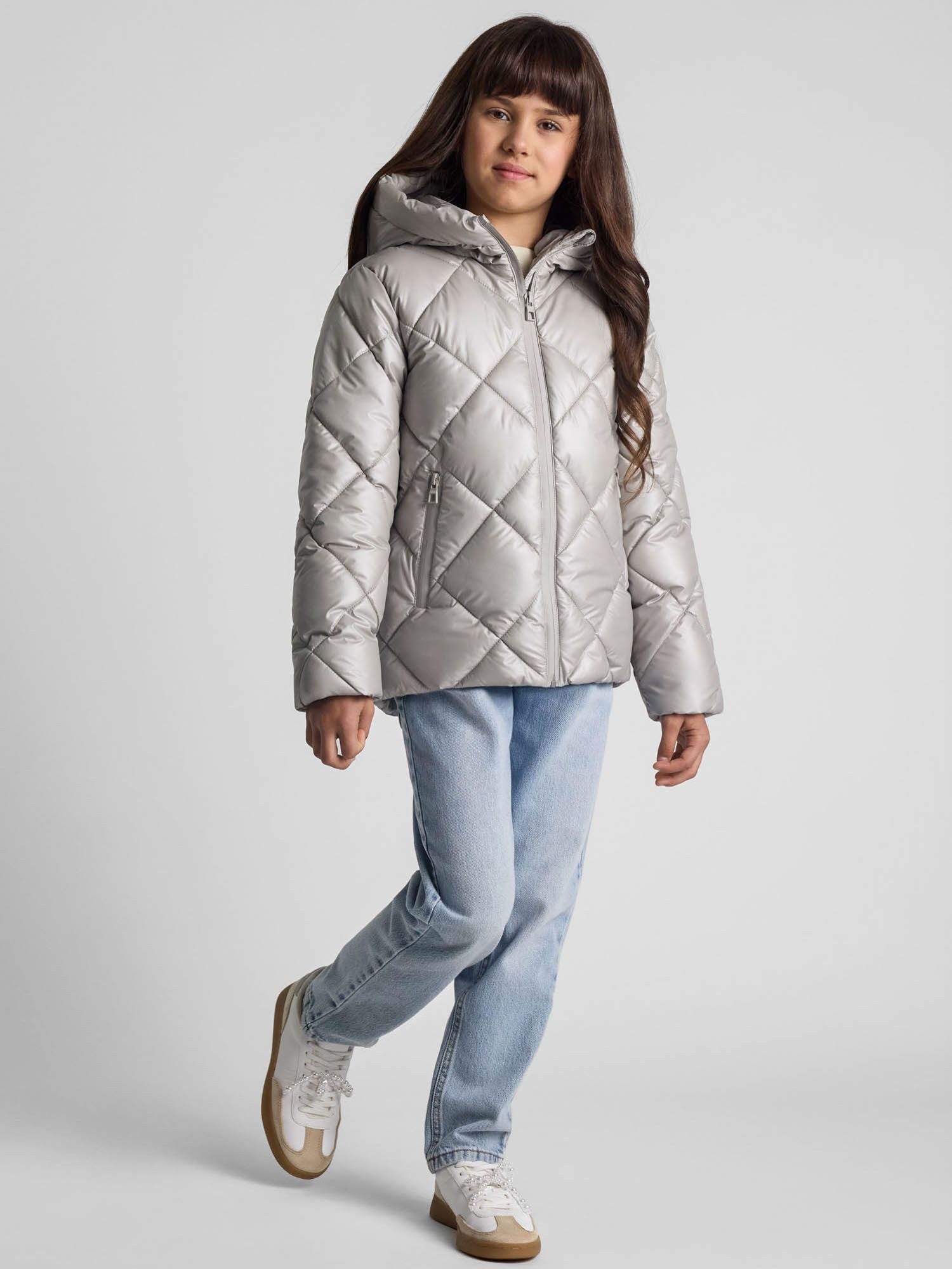 MINOTI Winterjacke Steppjacke mit Kapuze und Reißverschlusstaschen, für Mädchen Metallic-Look