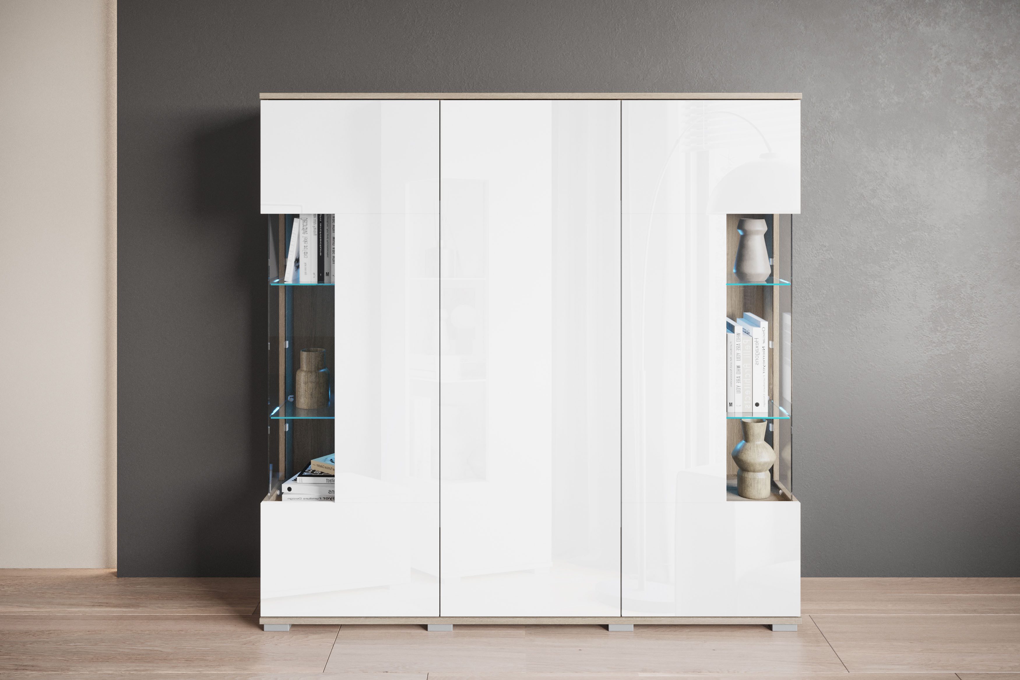 OTTO home Highboard Kenia (1 St), Modernes Highboard, mit Glastüren, Breite 135 cm