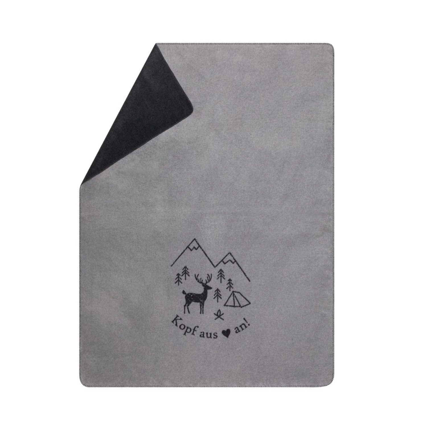 Wohndecke Fussenegger kuschelige Wohndecke Kopf aus Herz an graphit 150x200, DAVID FUSSENEGGER, Nachhaltige Kuscheldecke aus 50% recycelter Baumwolle