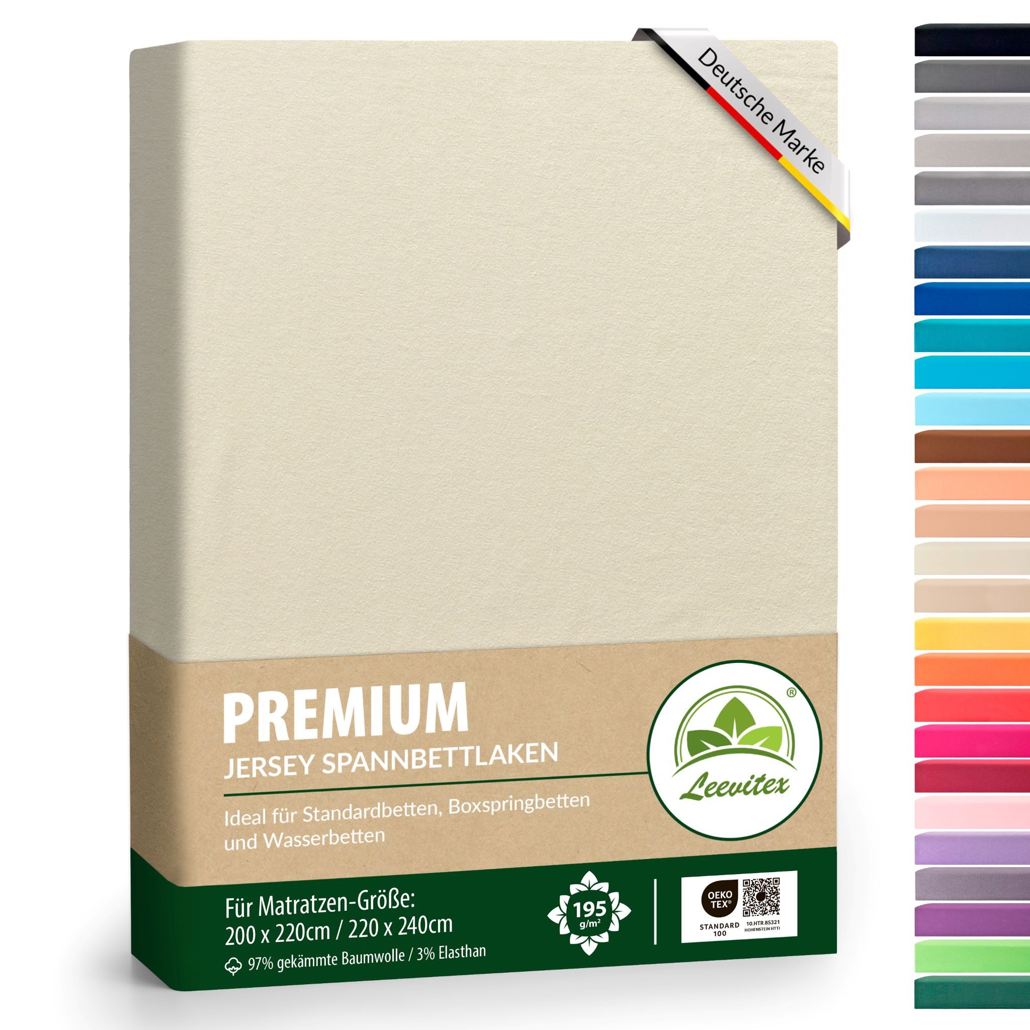 leevitex® Spannbettlaken in Übergrößen, Stoffgewicht 195 g/m², 40 cm Steghöhe, Jersey-Elasthan, Gummizug: rundum, (1 Stück), verschiedene Farben, OEKO-TEX® STANDARD 100 zertifiziert