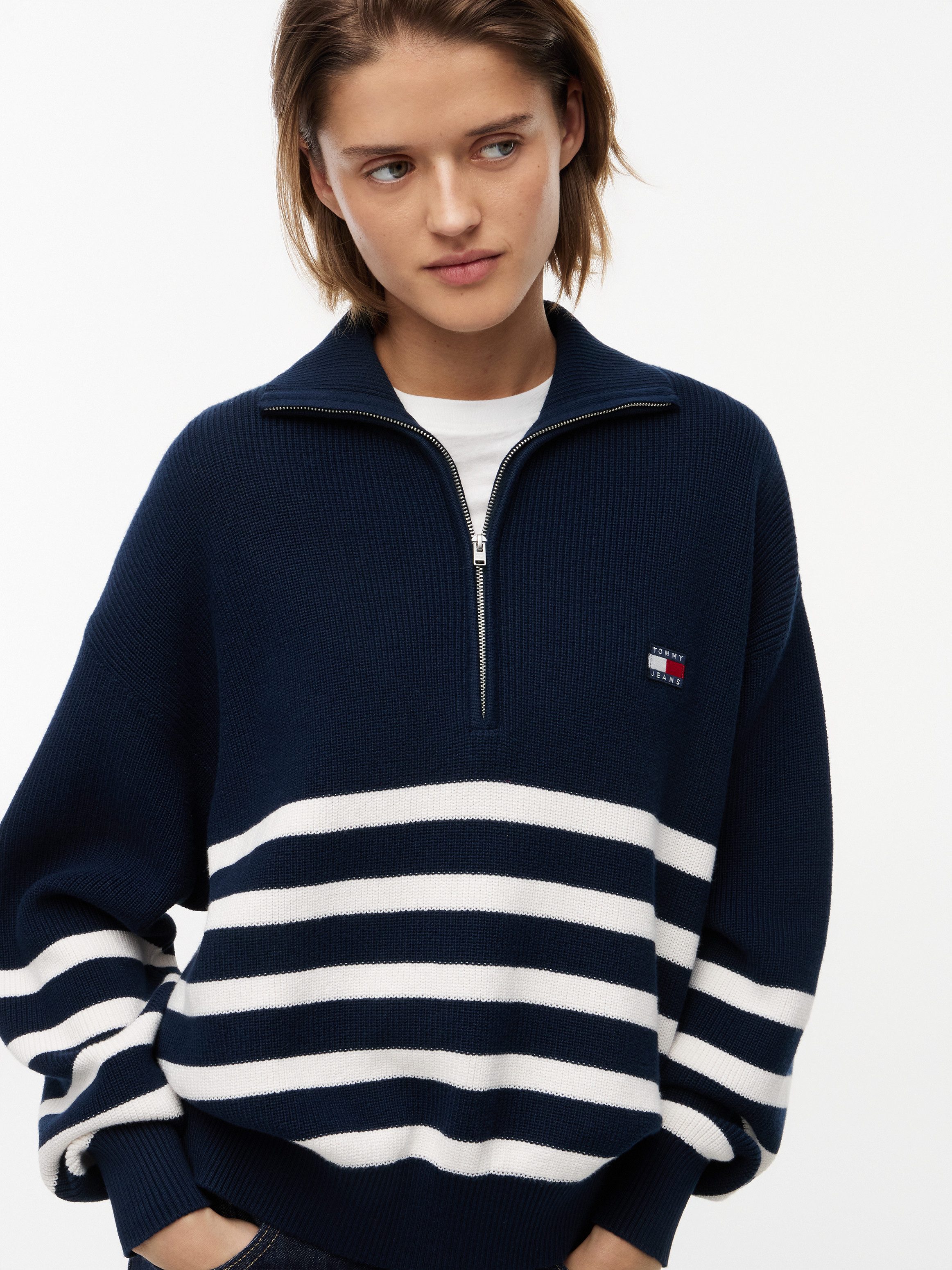 Tommy Jeans Troyer TJW STRIPE QUARTER ZIP SWEATER Baumwolle, mit Zipper, Streifen Design
