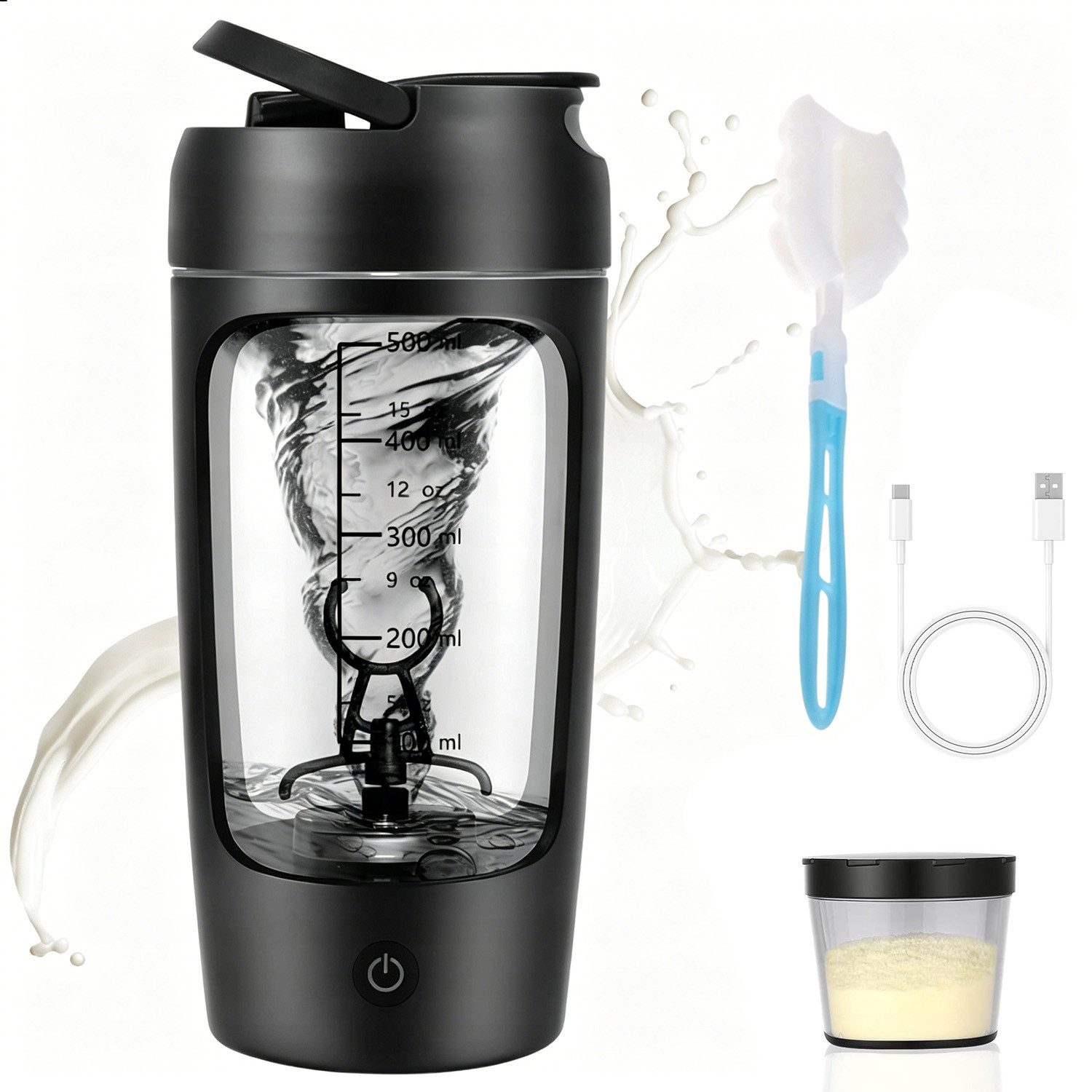 AKKEE Elektrischer Shaker Protein Shaker Elektrisch mit Pulverfach 650 ML BPA-freier, Vollautomatische Mischung