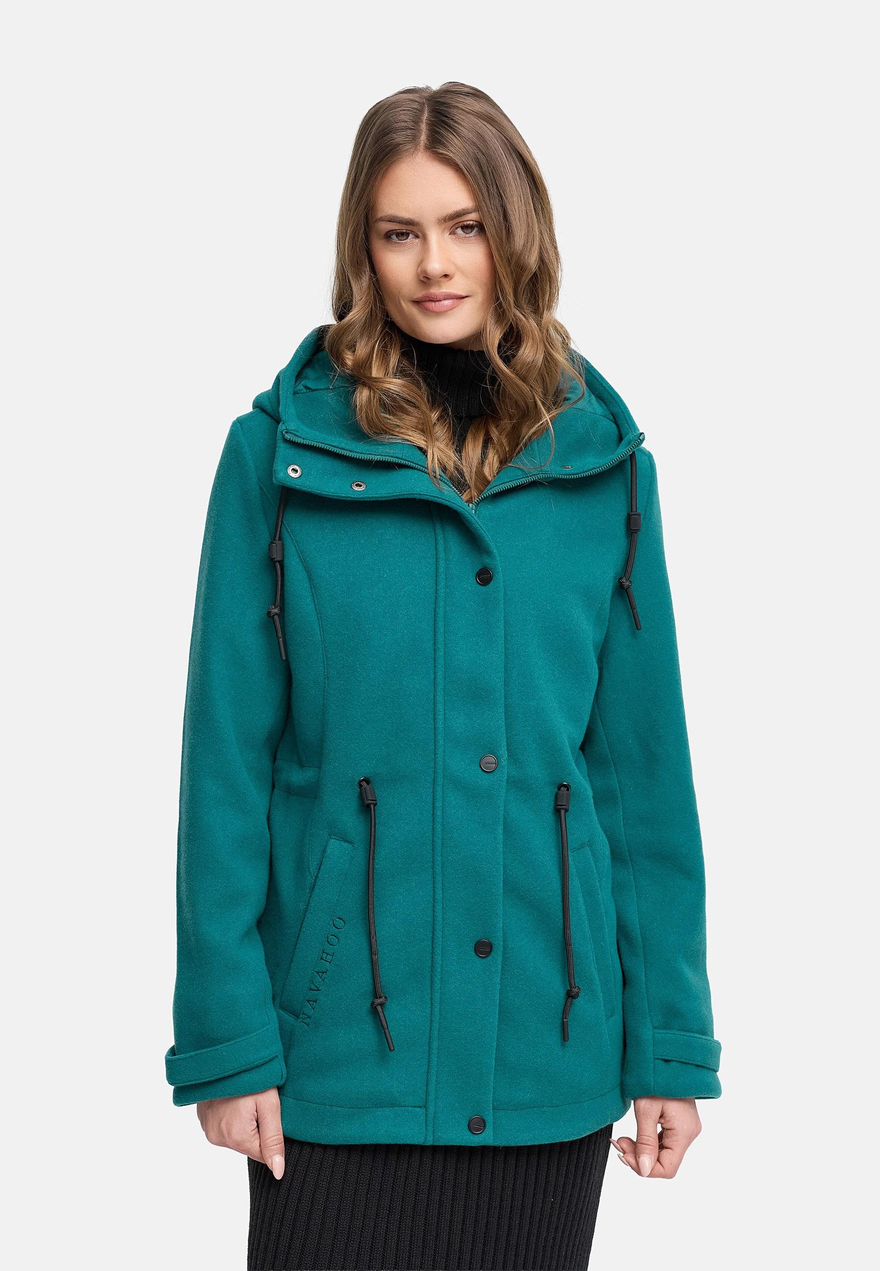 Navahoo Kurzmantel Lächelstern 14 Lange Damen Übergangsjacke in Wollmantel-Optik mit Kapuze – Bild 5 von 5