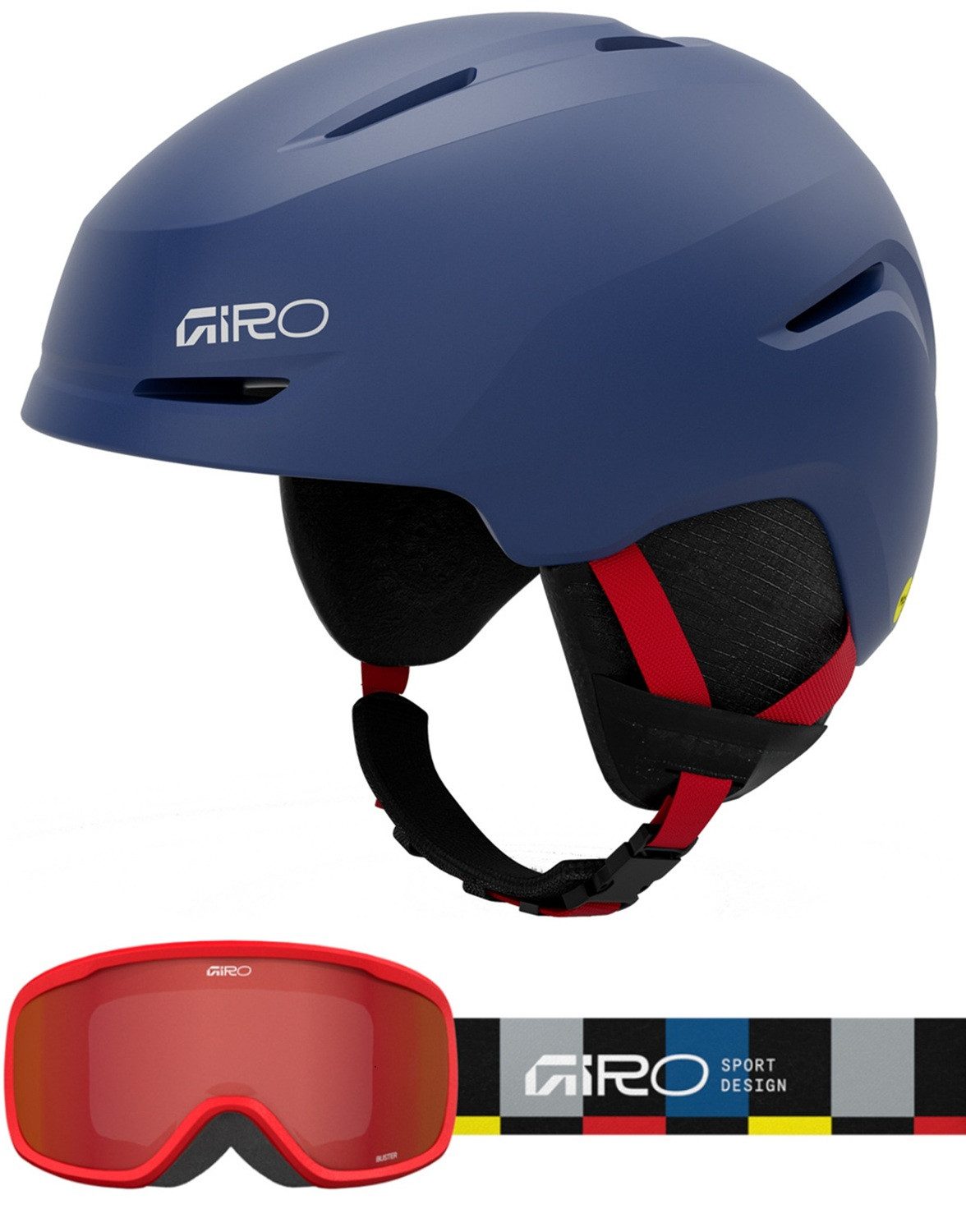 Giro Skihelm Giro Spur CP Kinder Skihelm Skibrille Set matte blue red 240224