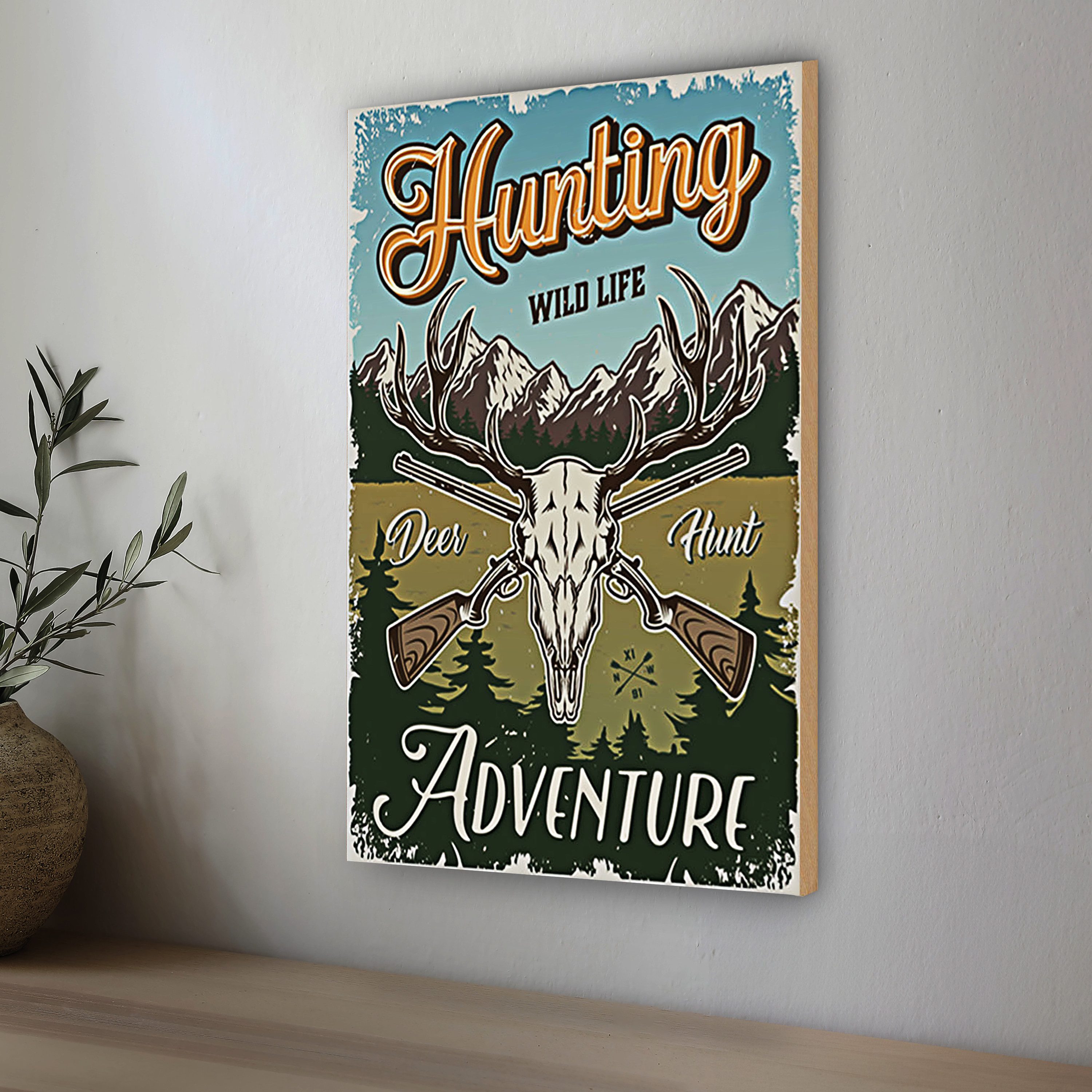 Roomando Holzbild Jagd 30x40cm Hunting wild life adventure