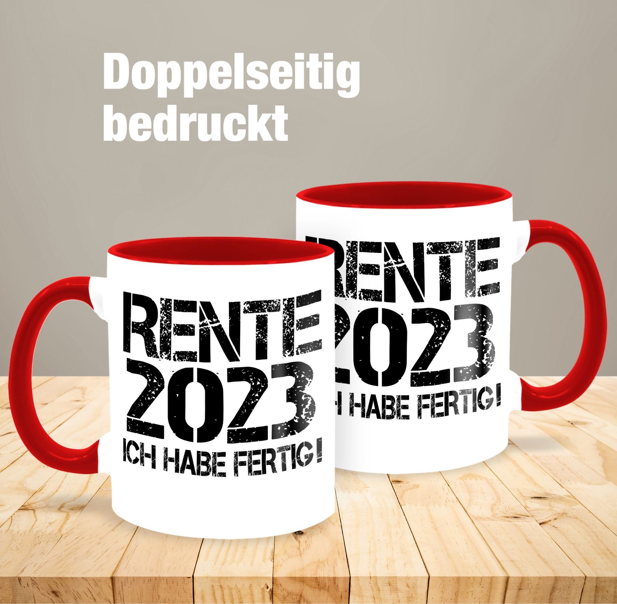 Shirtracer Tasse Rente Rot Kaffeetasse schwarz, - Geschenk 2 Rente 2023 Keramik