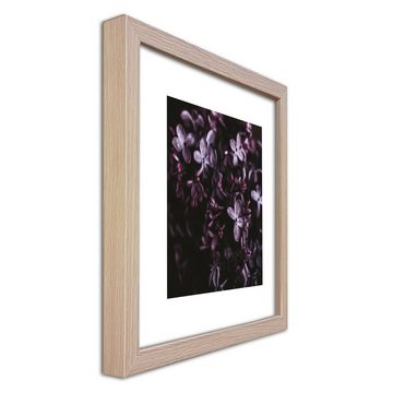 artissimo Bild mit Rahmen Bild gerahmt 30x30cm / Design-Poster inkl. Holz-Rahmen / Wandbild, Blumen: Lila Blüten III