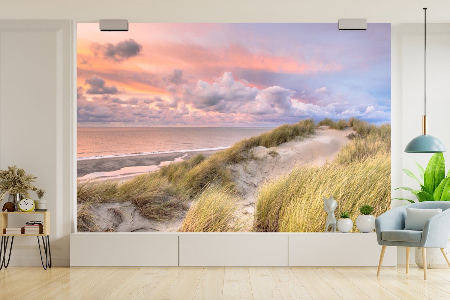 MuchoWow Fototapete Strand - Meer bedruckt, Wallpaper Kinderzimmer, Düne Schlafzimmer, (6 für - Tapete Vinyl Matt, Wohnzimmer, - St), Sonnenuntergang