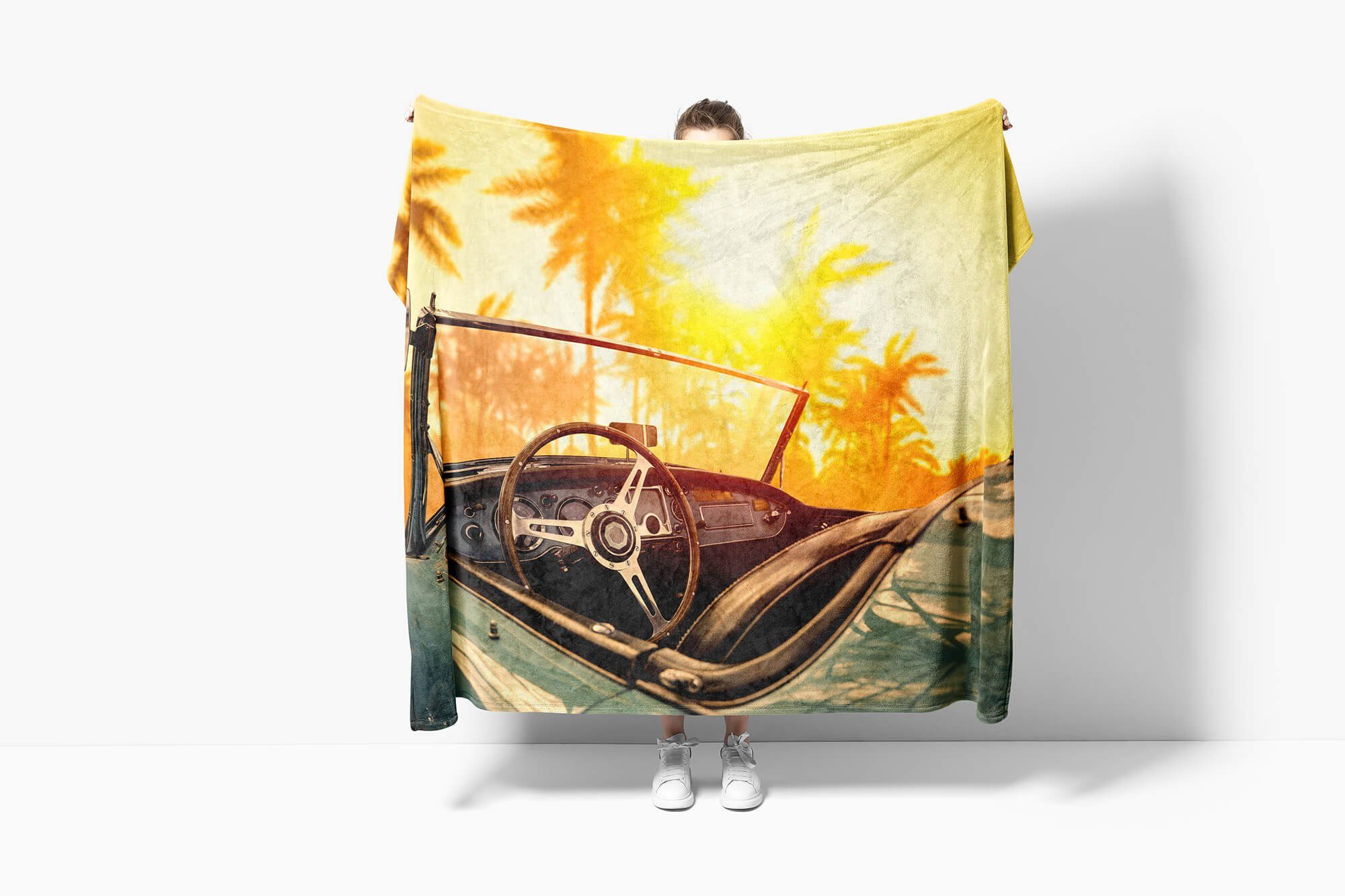 Handtuch Fotomotiv mit Art Baumwolle-Polyester-Mix Saunatuch Handtücher Kuscheldecke Strandhandtuch Sinus (1-St), Kali, Oldtimer Handtuch Auto