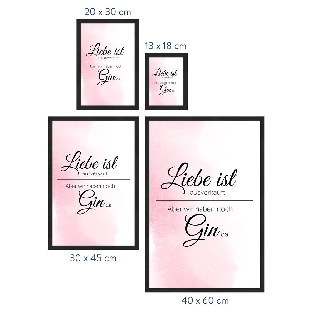 WANDStyle Bild rosa mit ausverkauft, Liebe ist mit Schwarz | Poster Rahmen Spruch