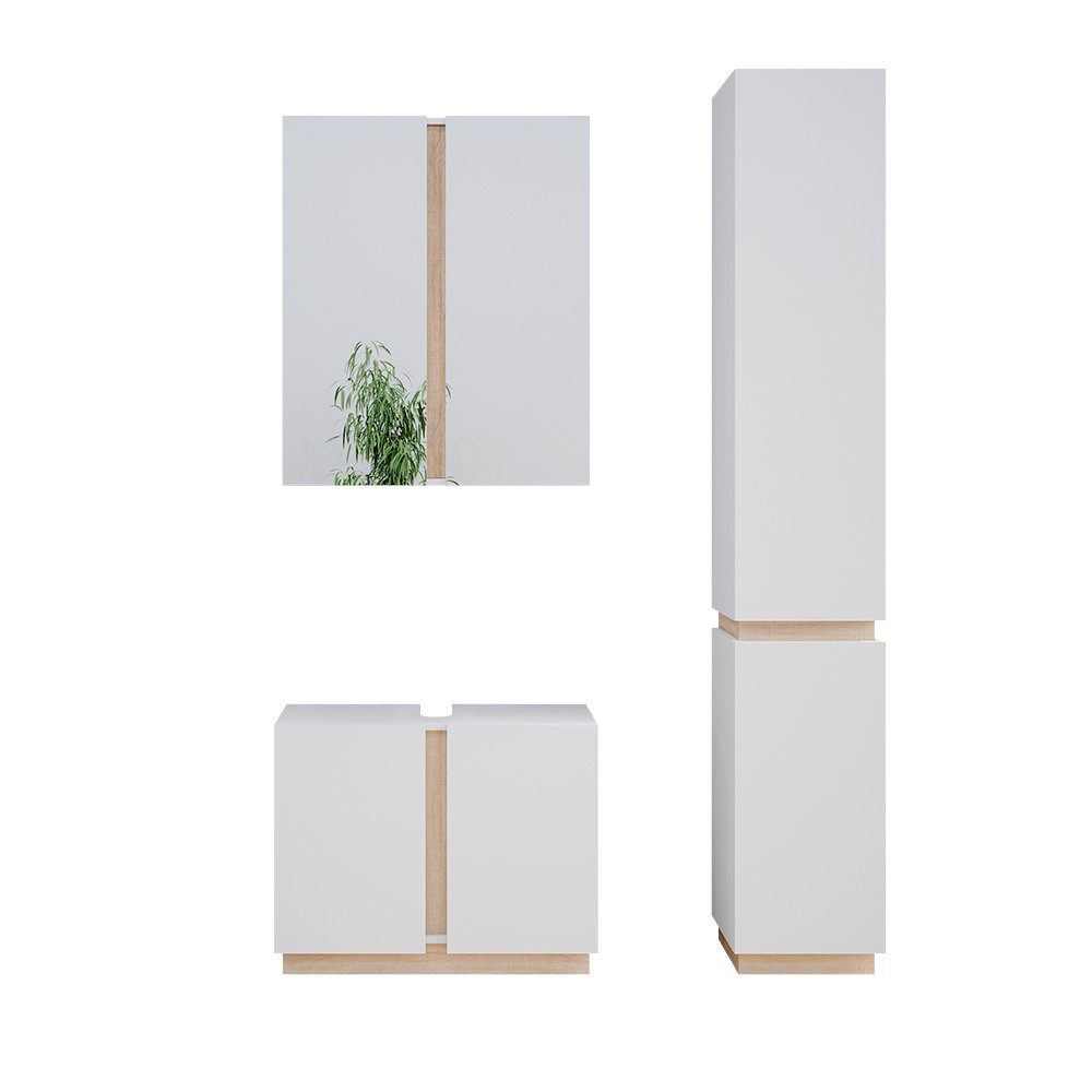 Vicco Badmöbel-Set Gloria, Weiß/Sonoma, 3 Teile, günstig online kaufen