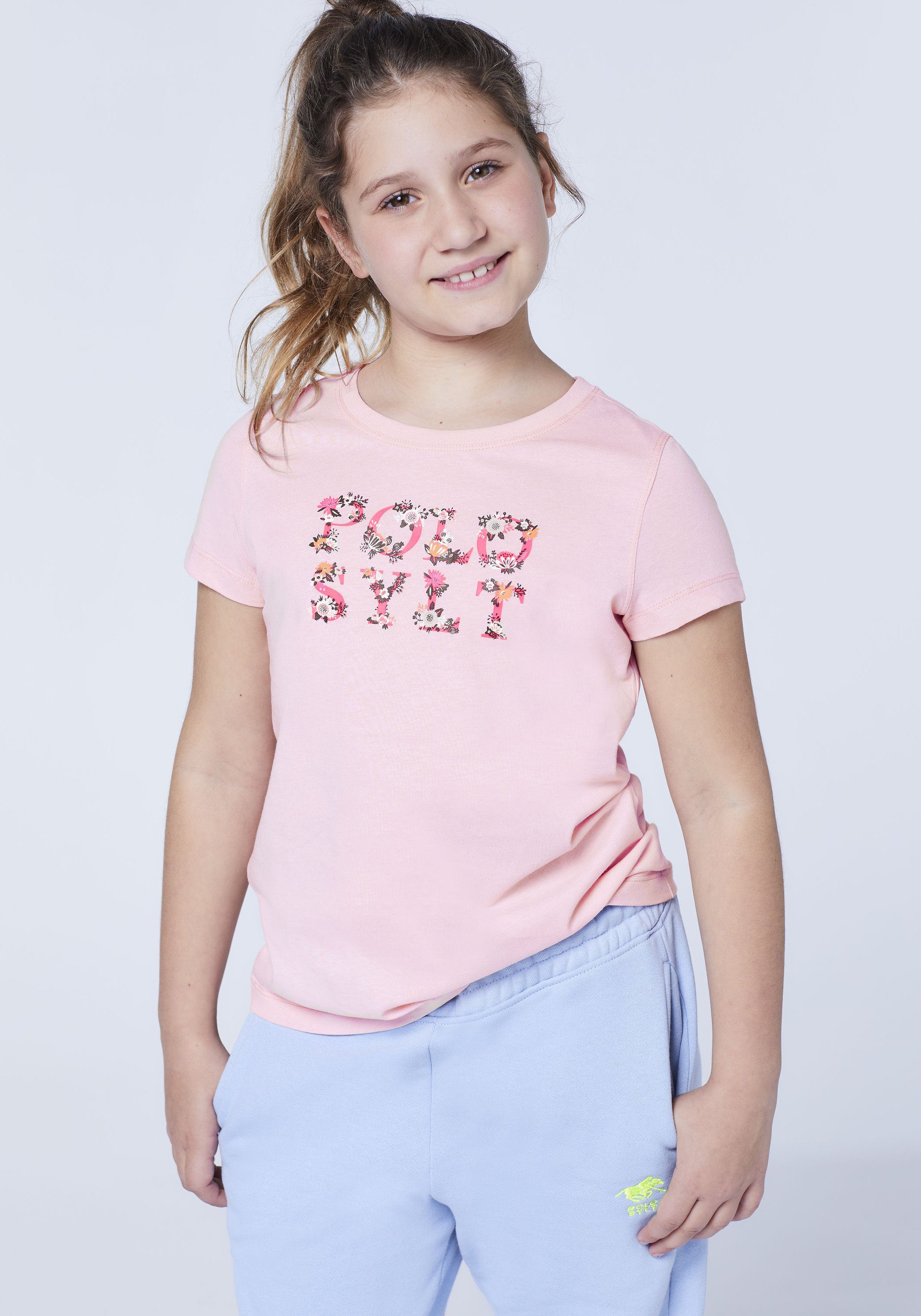 13-2806 Lady Sylt Logodesign Pink Print-Shirt Polo mit floralem