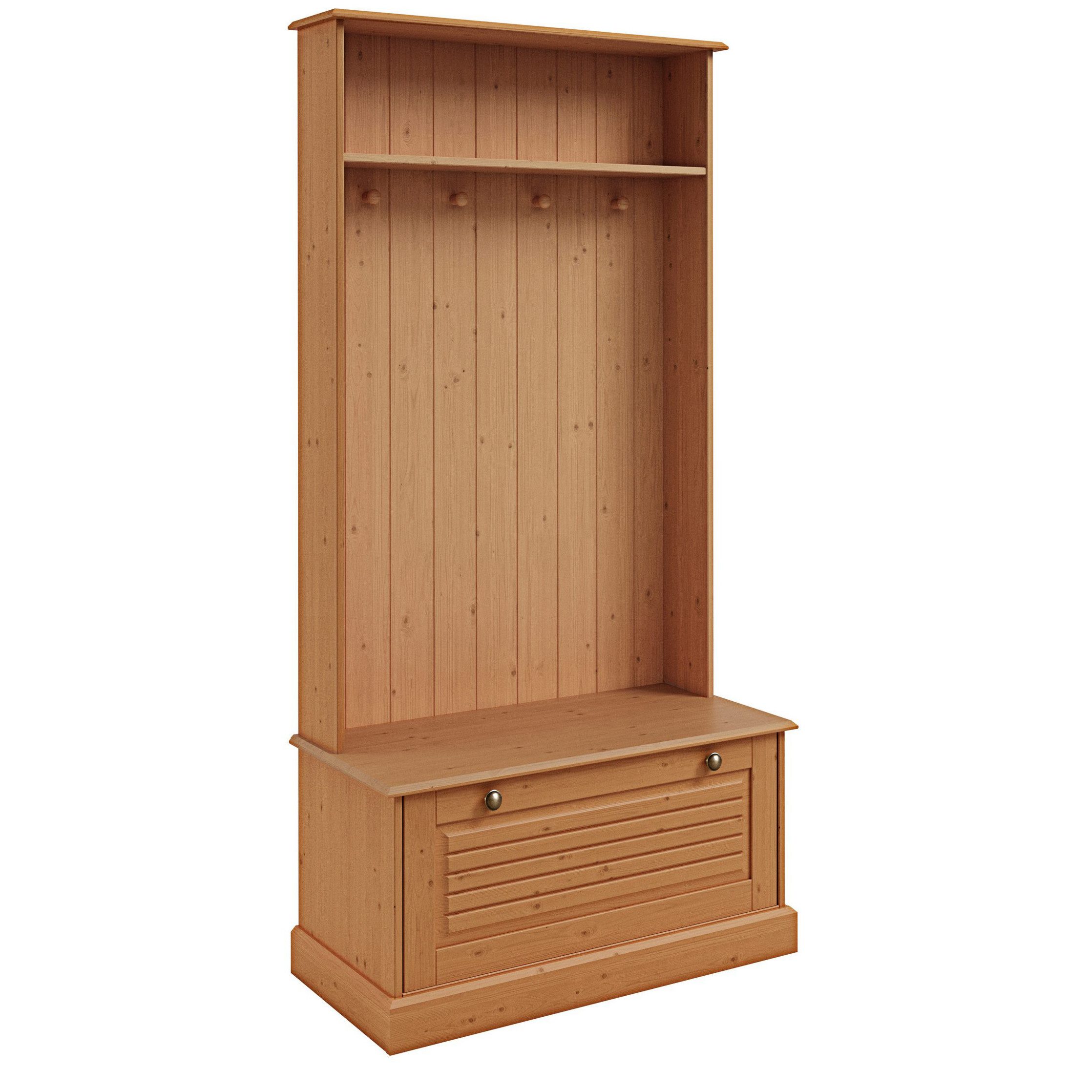 loft24 Kompaktgarderobe Martin - Garderobe Flurgarderobe Dielengarderobe Garderobenwand 4 Kleiderhaken, Schuhbank, Kiefer Massivholz, Landhausstil