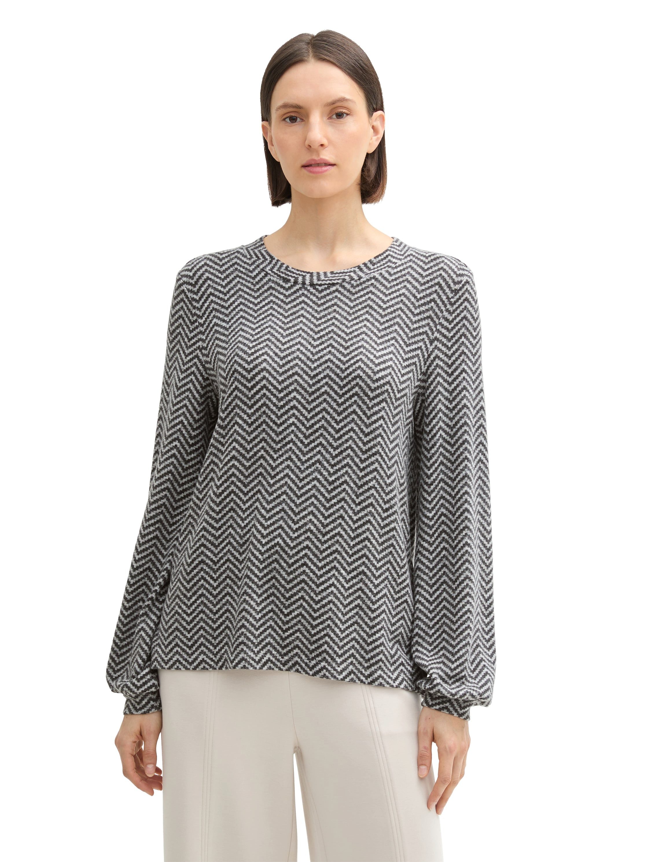 TOM TAILOR Langarmshirt mit Fischgrätenmuster und günstig online kaufen