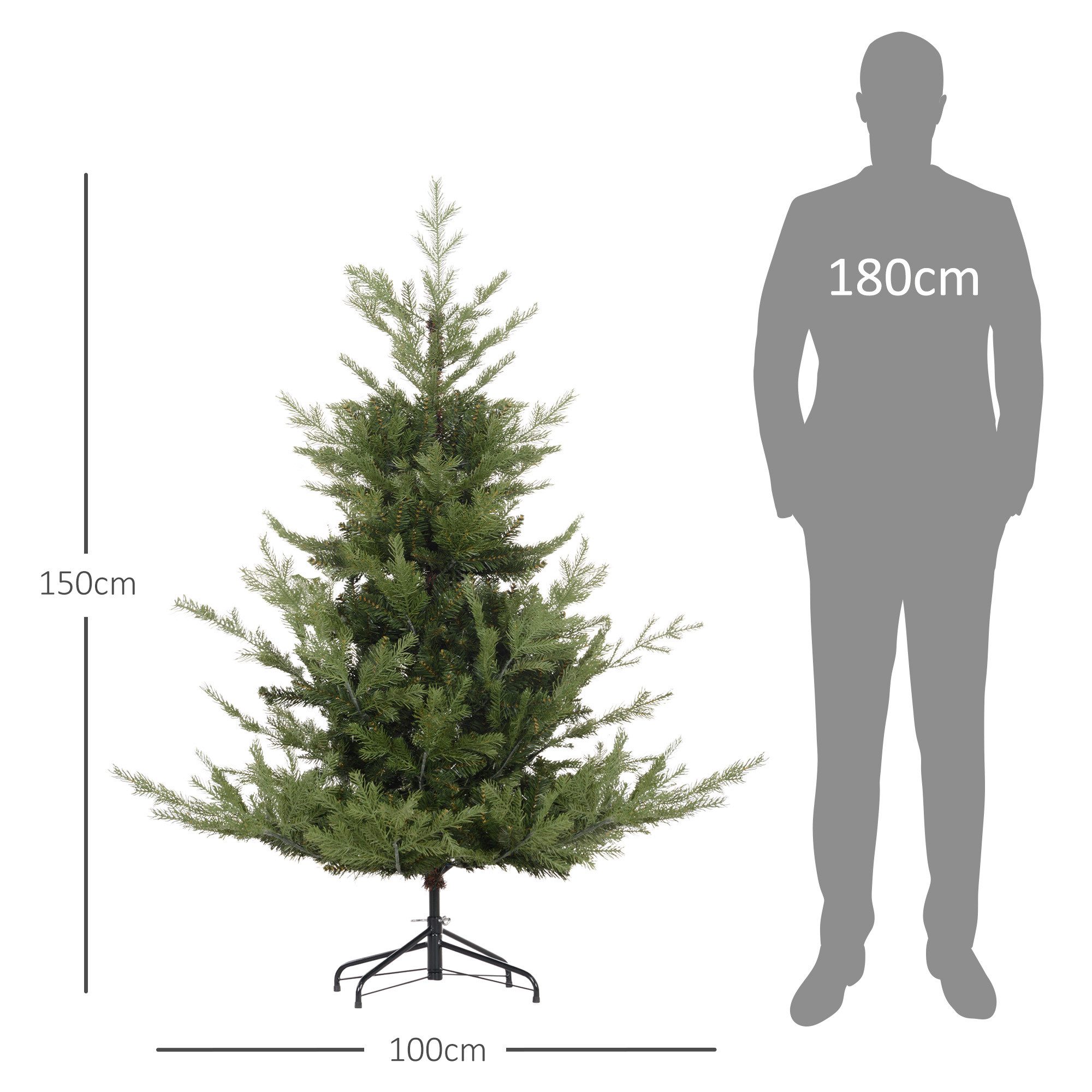 HOMCOM Künstlicher Weihnachtsbaum mit 1290 Astspitzen,für Weihnachtsfest, mit Ständer, klappbar, Tanne, indoor, grün