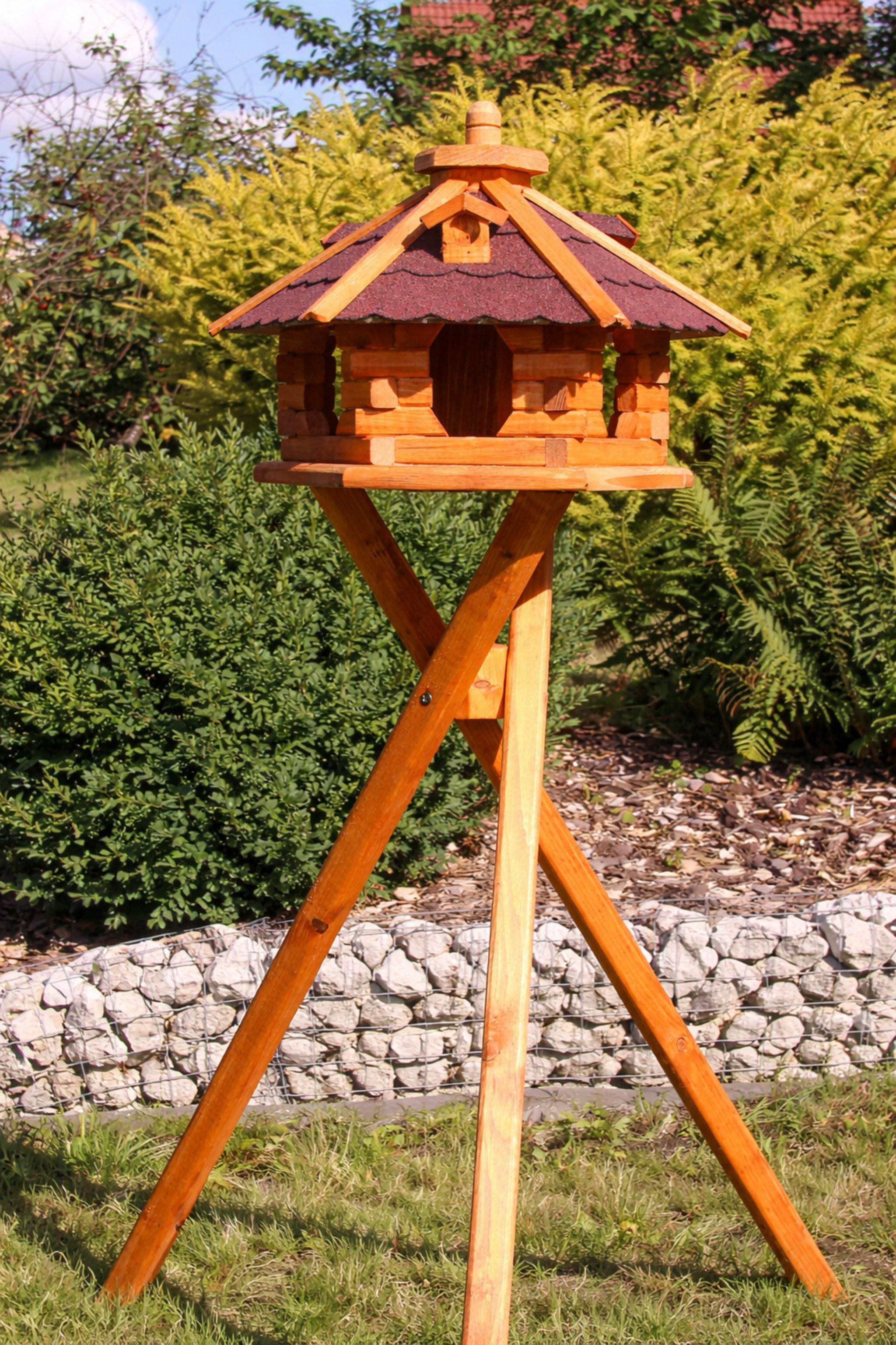 Holzdekoladen Vogelhaus Vogelhaus Holz handgefertigt mit Ständer & Solar weiß wählbar