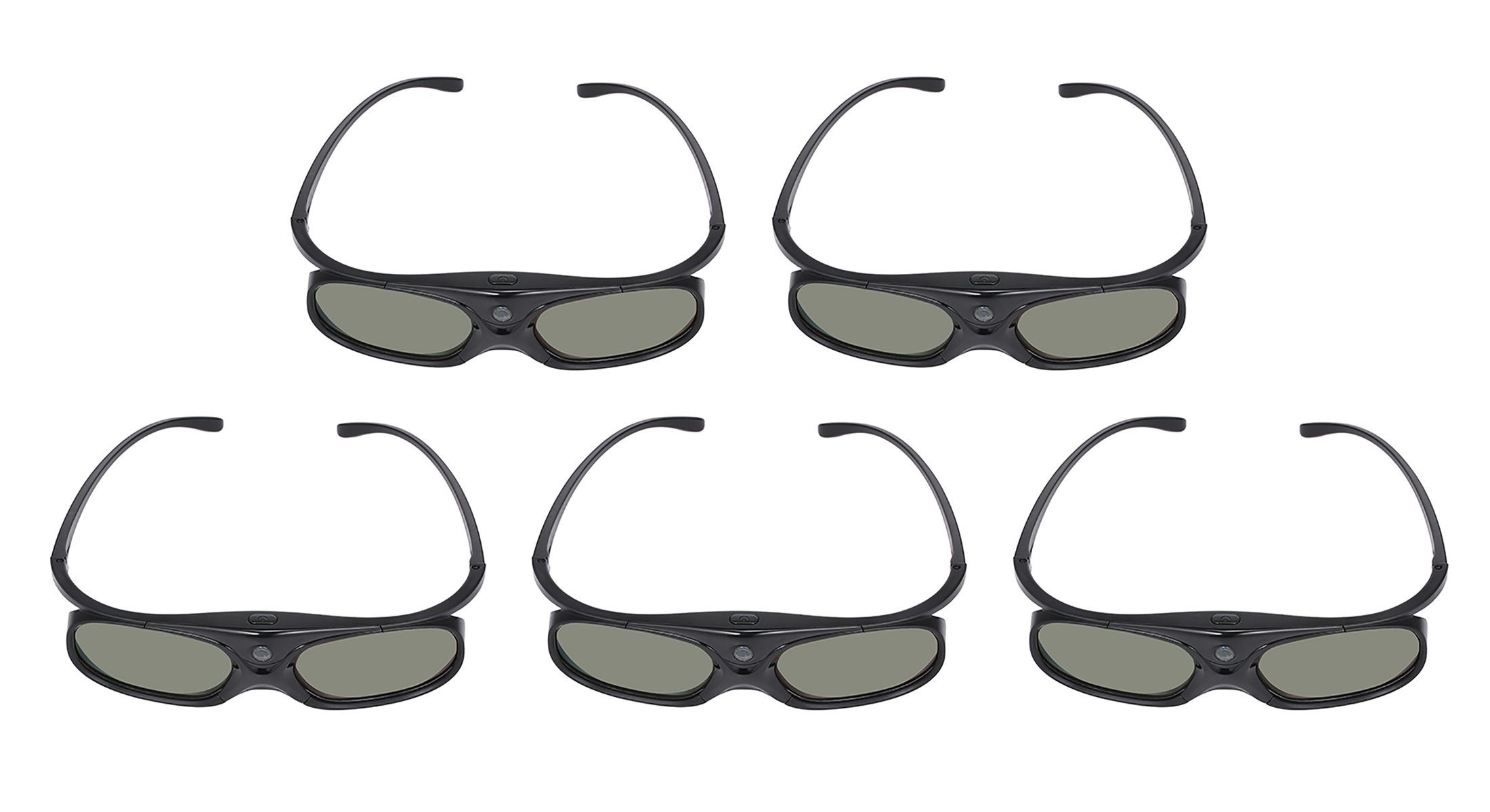 TPFNet 3D-Brille Aktive Shutterbrille kompatibel mit DLP 3D Beamer, wiederaufladbare 3D Brille, DLP Link - Schwarz - 5 Stück