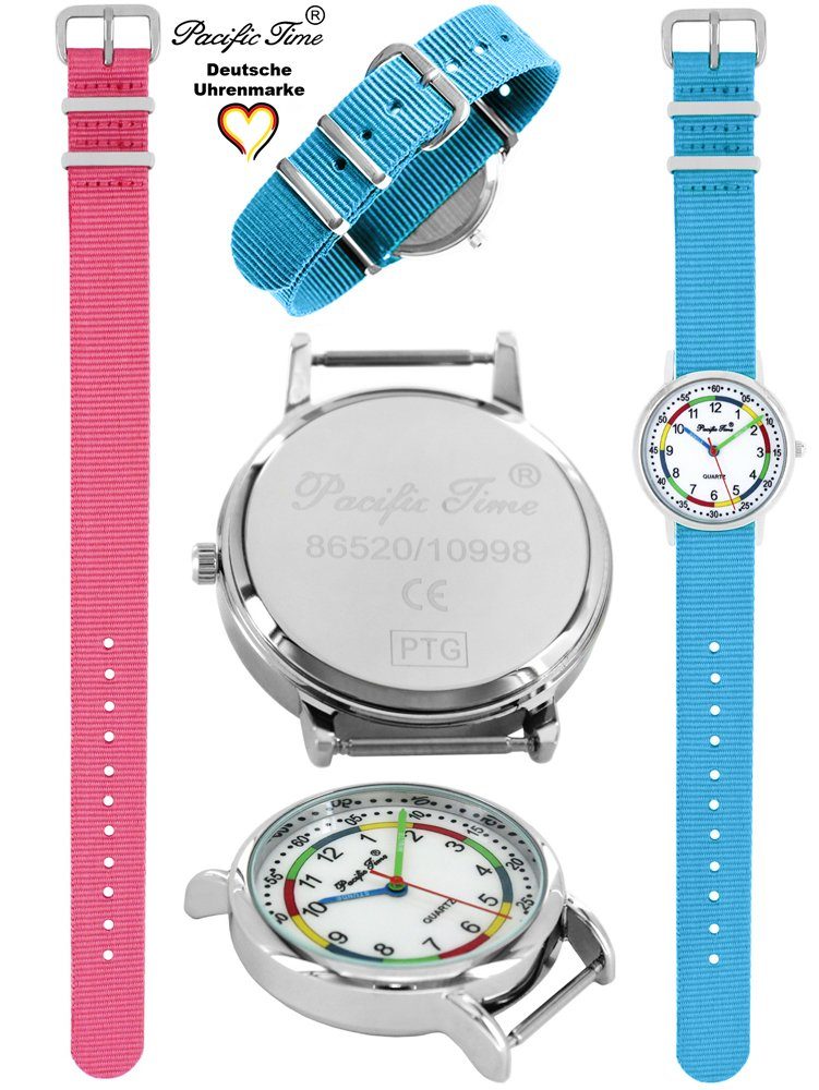 Gratis First - Wechselarmband, Versand und Pacific Time Set und rosa Match Mix Quarzuhr hellblau Kinder Design Armbanduhr Lernuhr