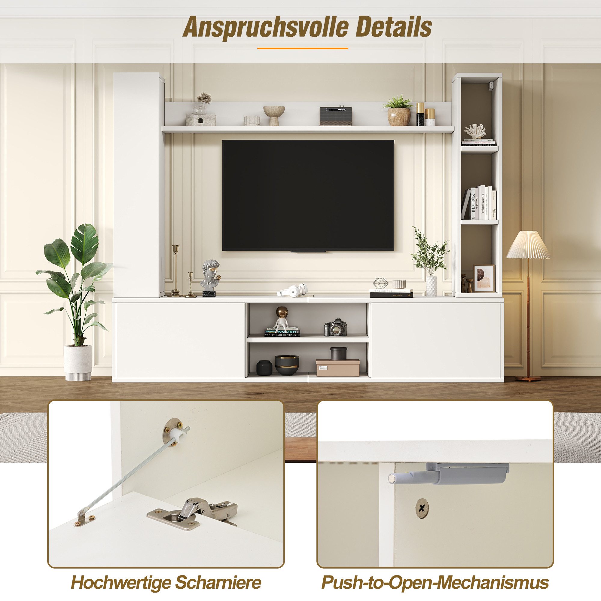 Odikalo Wohnwand Mediawand inkl.TV-Board,Standregal,2 Wandregal, (180x35x33.5cm TV Wohnwand-set mit Vitrinen (Komplett-Set, 4-St),TV Wohnzimmermöbel-Set,TV-Schr – Bild 5 von 5