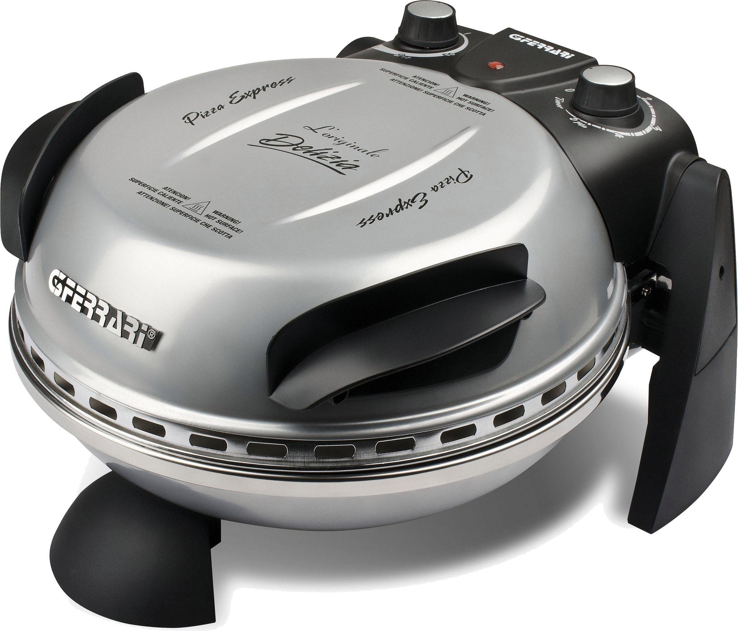 G3 Ferrari Pizzaofen Delizia G1000606 silber inkl. Pizzaschaufel + Rezeptheft, bis 400 °C mit Pizzastein – die Ikone unter den Pizzaöfen