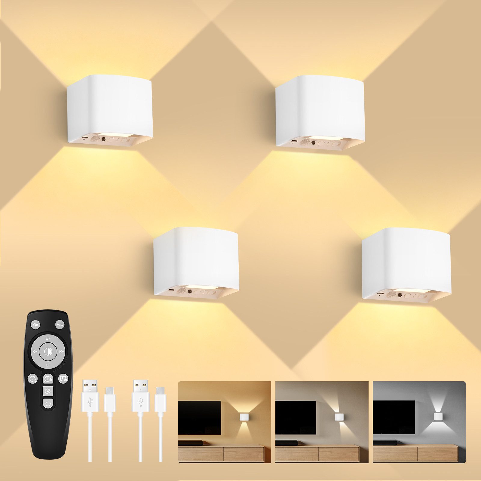 GeyouLux Wandleuchte 5000mAh Aufladbare Wandleuchte Innen, Fernbedienung & günstig online kaufen