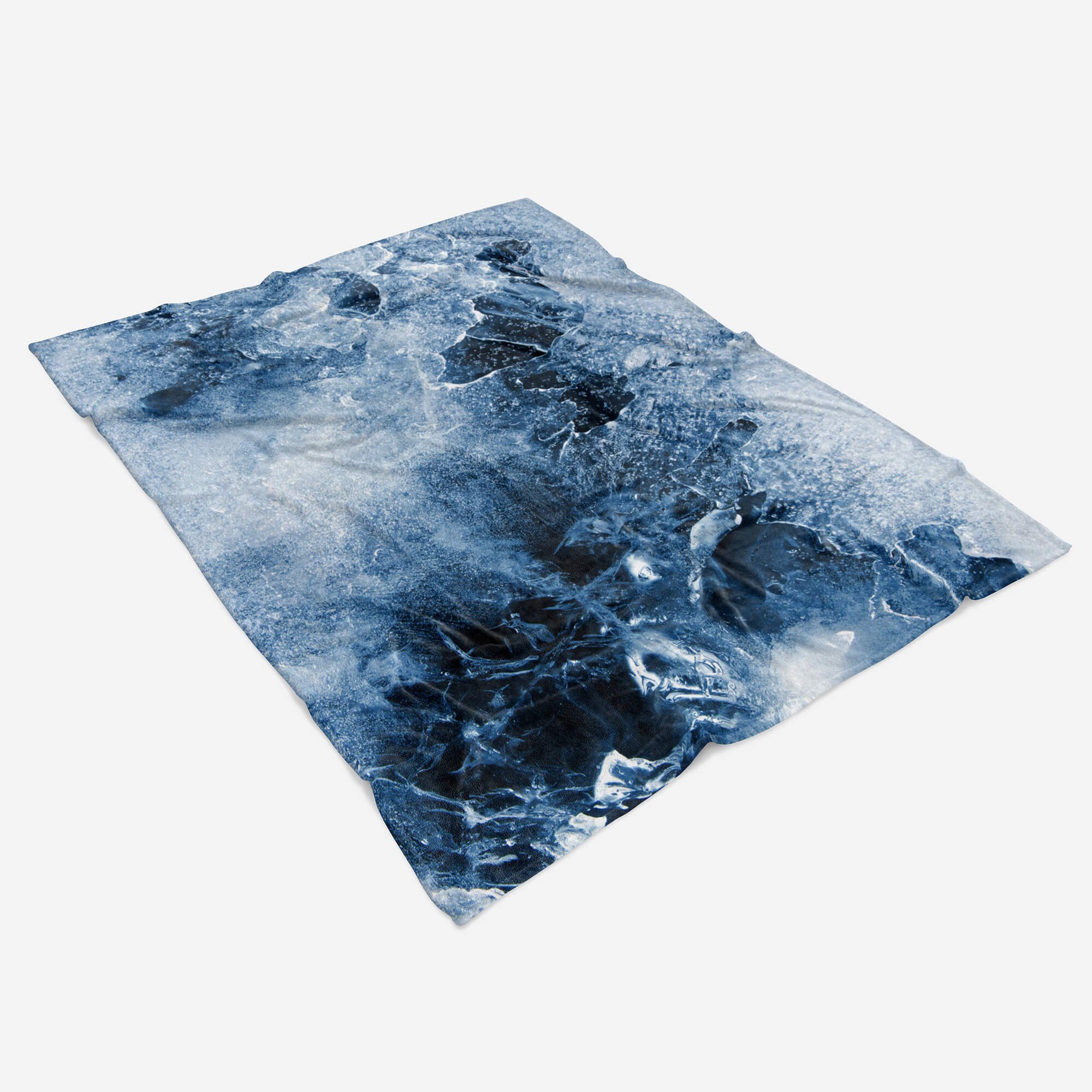 Sinus Art Handtücher Handtuch Fotomotiv Eis Handtuch Nahaufnahme mit Blau Baumwolle-Polyester-Mix Auffall, (1-St), Saunatuch Kuscheldecke Strandhandtuch