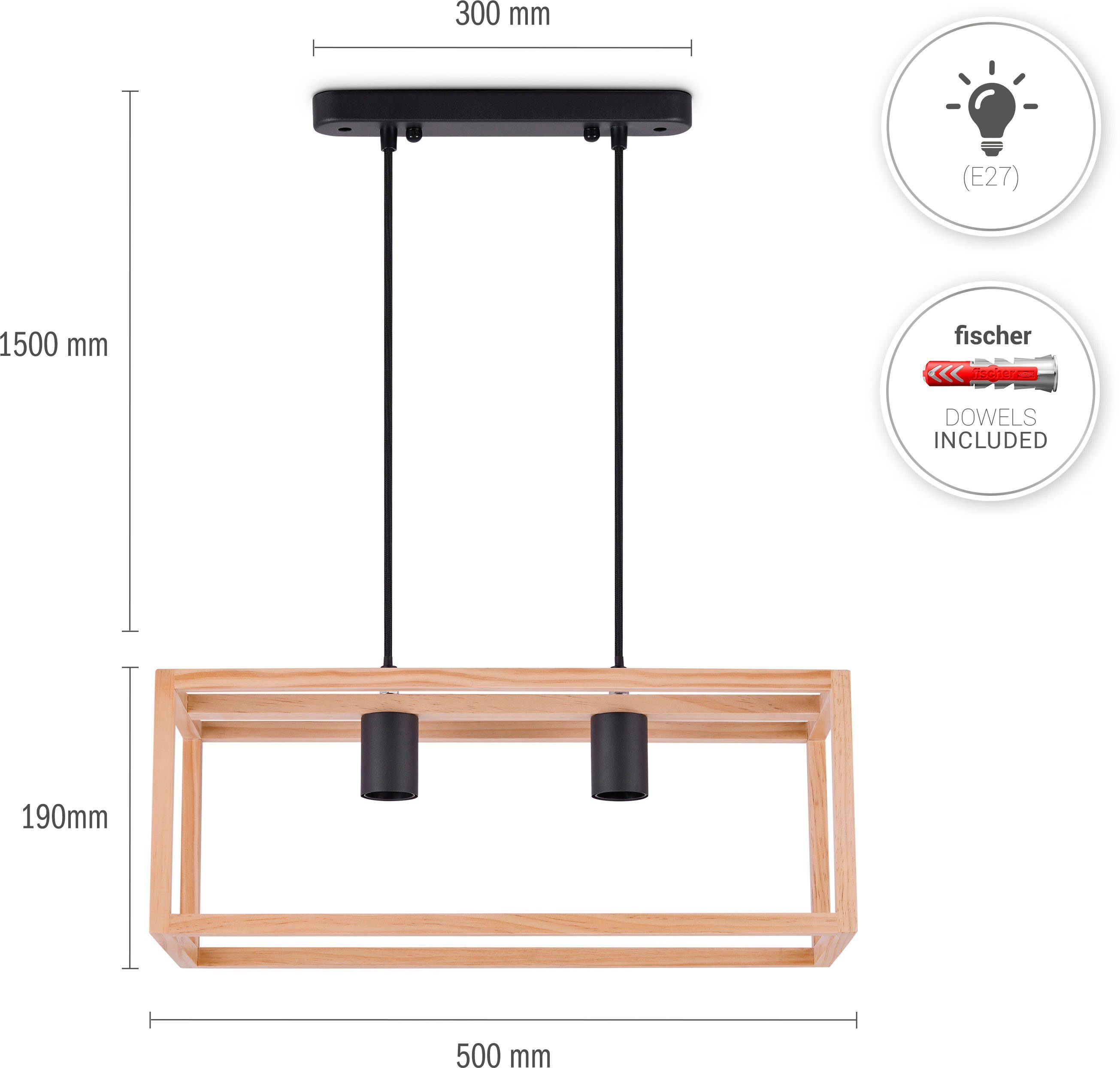 Zweiflammig Paco LED Pendellampe Esszimmer ohne Home Leuchtmittel, E27 BJÖRN, Pendelleuchte Wohnzimmer Modern Holz