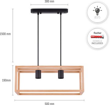 Paco Home Pendelleuchte BJÖRN, ohne Leuchtmittel, LED Pendellampe Wohnzimmer Esszimmer Modern Holz Zweiflammig E27