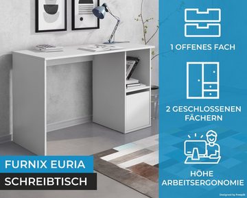 Furnix Kinderschreibtisch EURIA 08 Schreibtisch - Arbeitsplatz mit offene Ablage und Tür, Masse: B120 x H74,5 x T50 cm, pflegeleicht, Made in EU