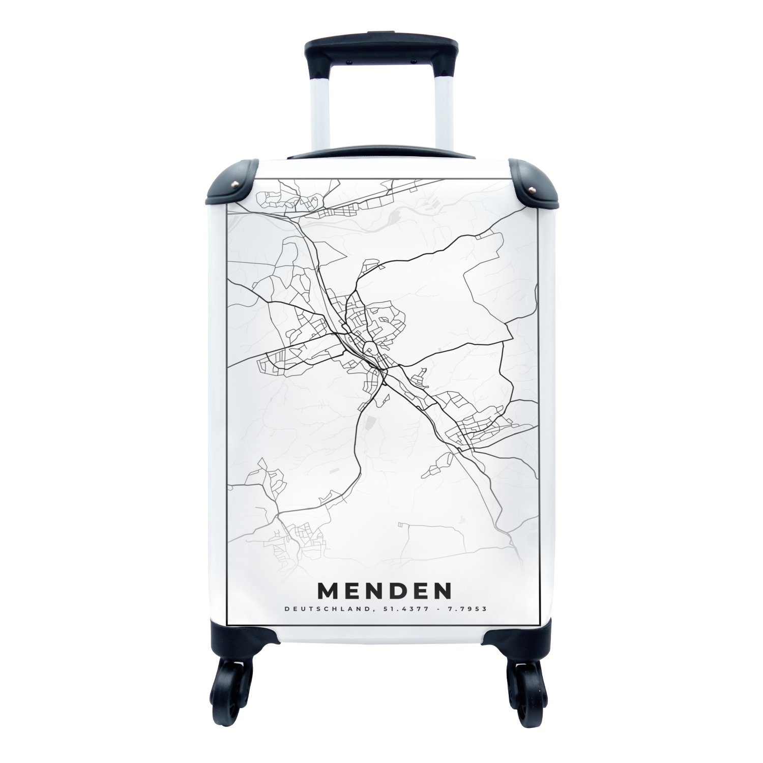 MuchoWow Handgepäckkoffer Menden - Karte - Stadtplan, 4 Rollen, Reisetasche mit rollen, Handgepäck für Ferien, Trolley, Reisekoffer