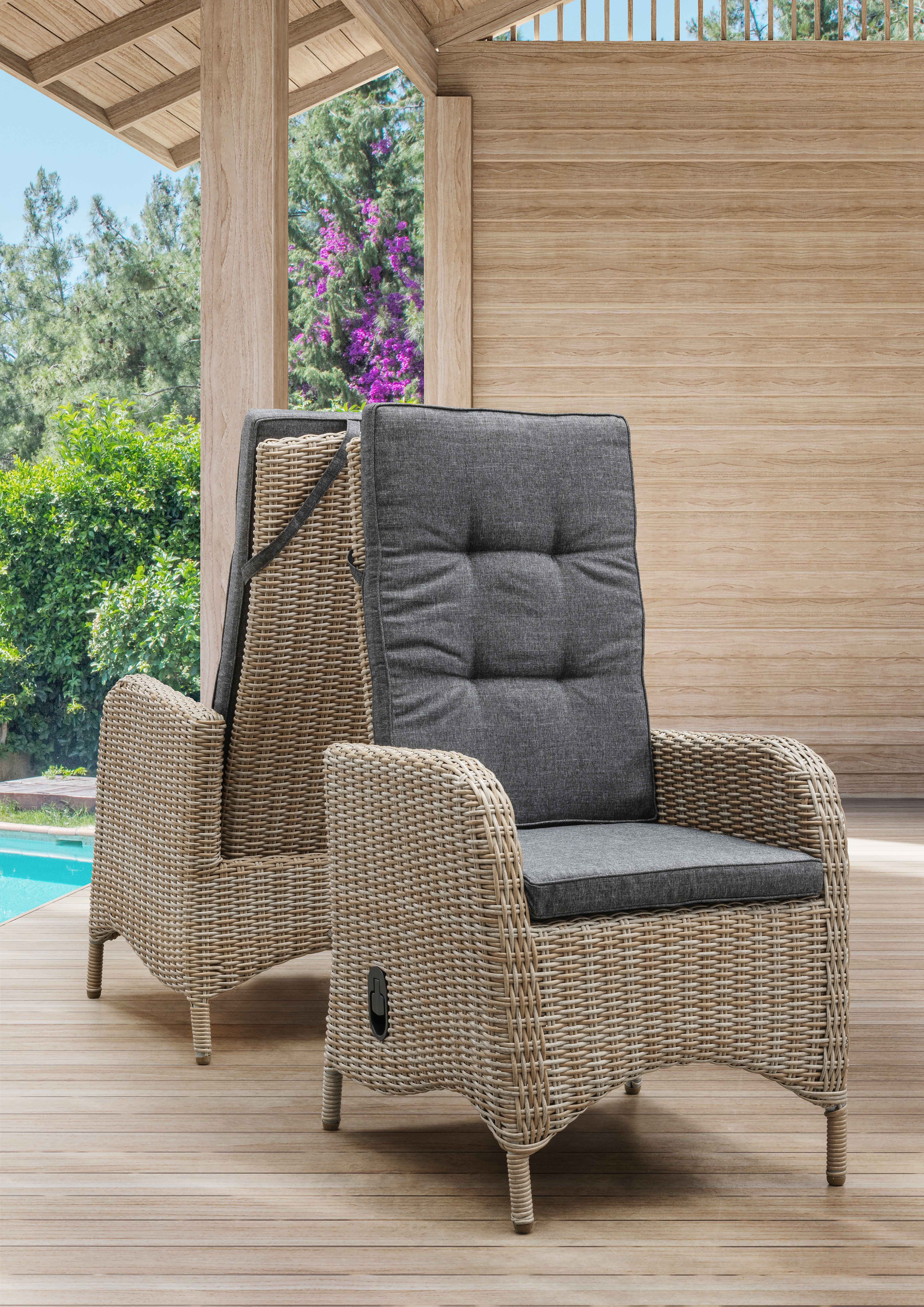 Destiny Gartensessel PALMA CASA (Set, 2-St), Hochlehner und Fußhocker, natur meliert, Rückenlehne verstellbar