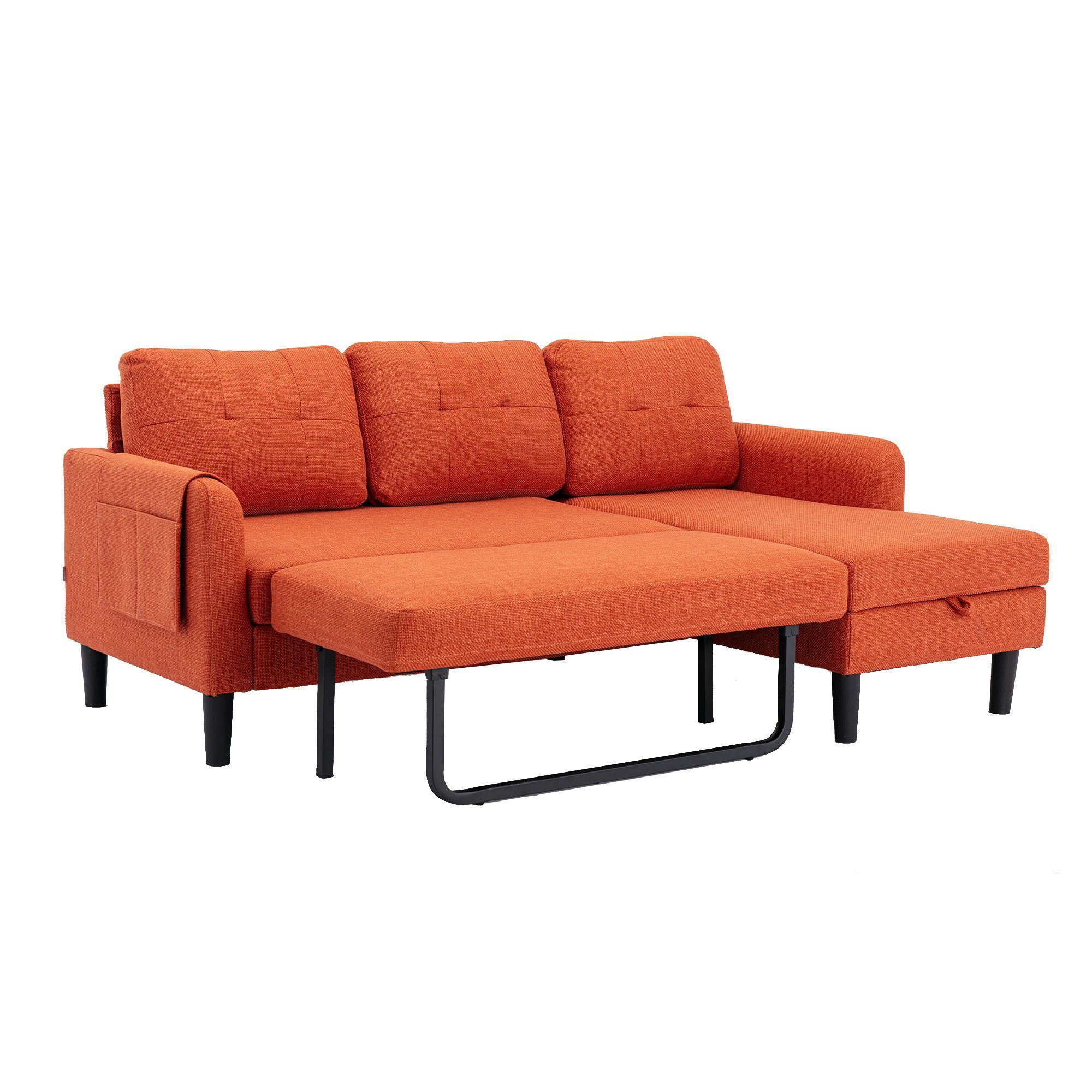 Celya Ecksofa Orange Sektionssofa Stauraum Sektionssofa mit Schlafsofa, Chaise