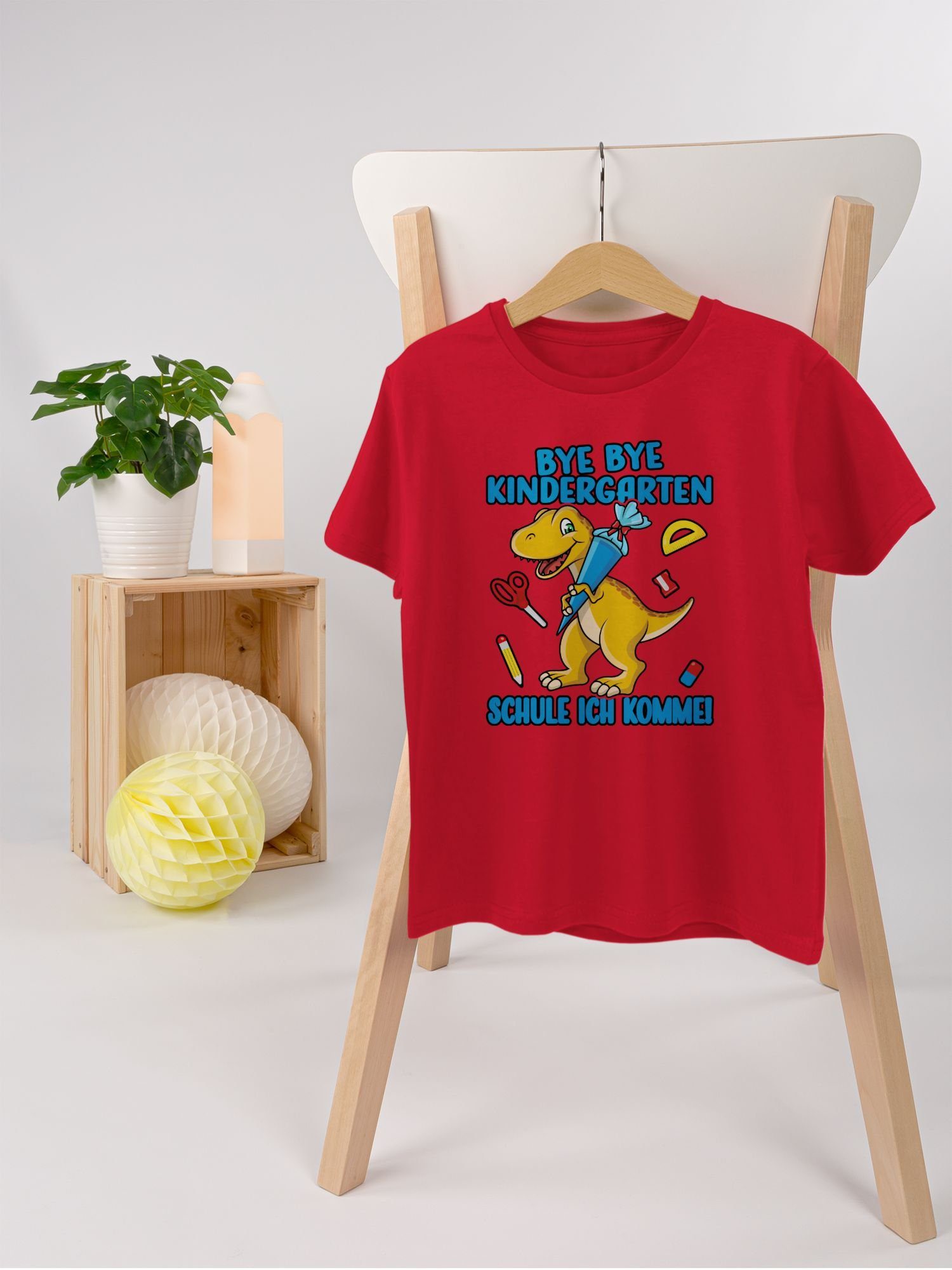 Shirtracer T-Shirt Bye Bye Kindergarten - Schule ich komme! Mit Dino und Schultüte (1-tlg) Einschulung Junge Schulanfang Geschenke