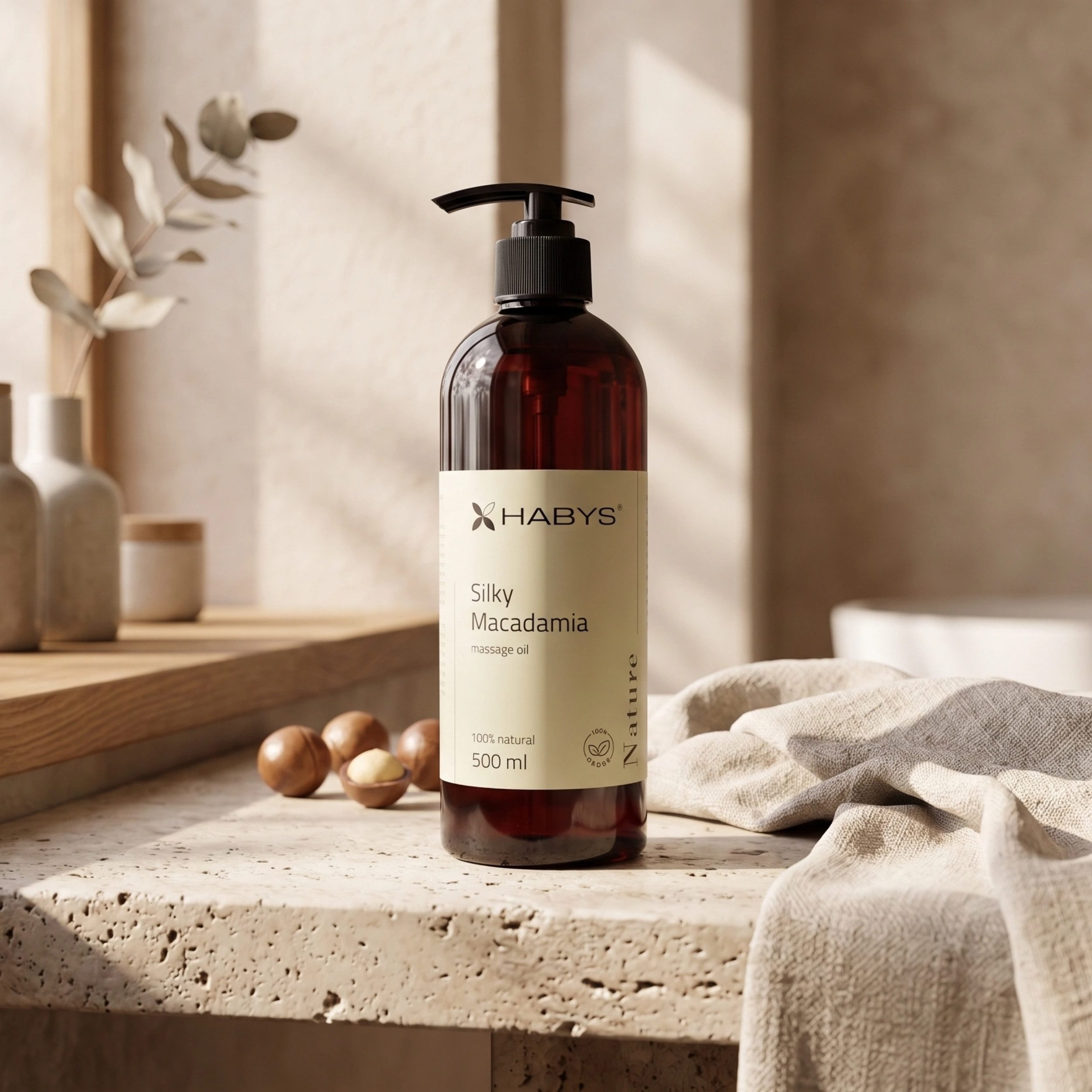 Habys Massageöl Massageöl Nature Silky Macadamia 100% Natural Macadamiaöl vegan 500 ml