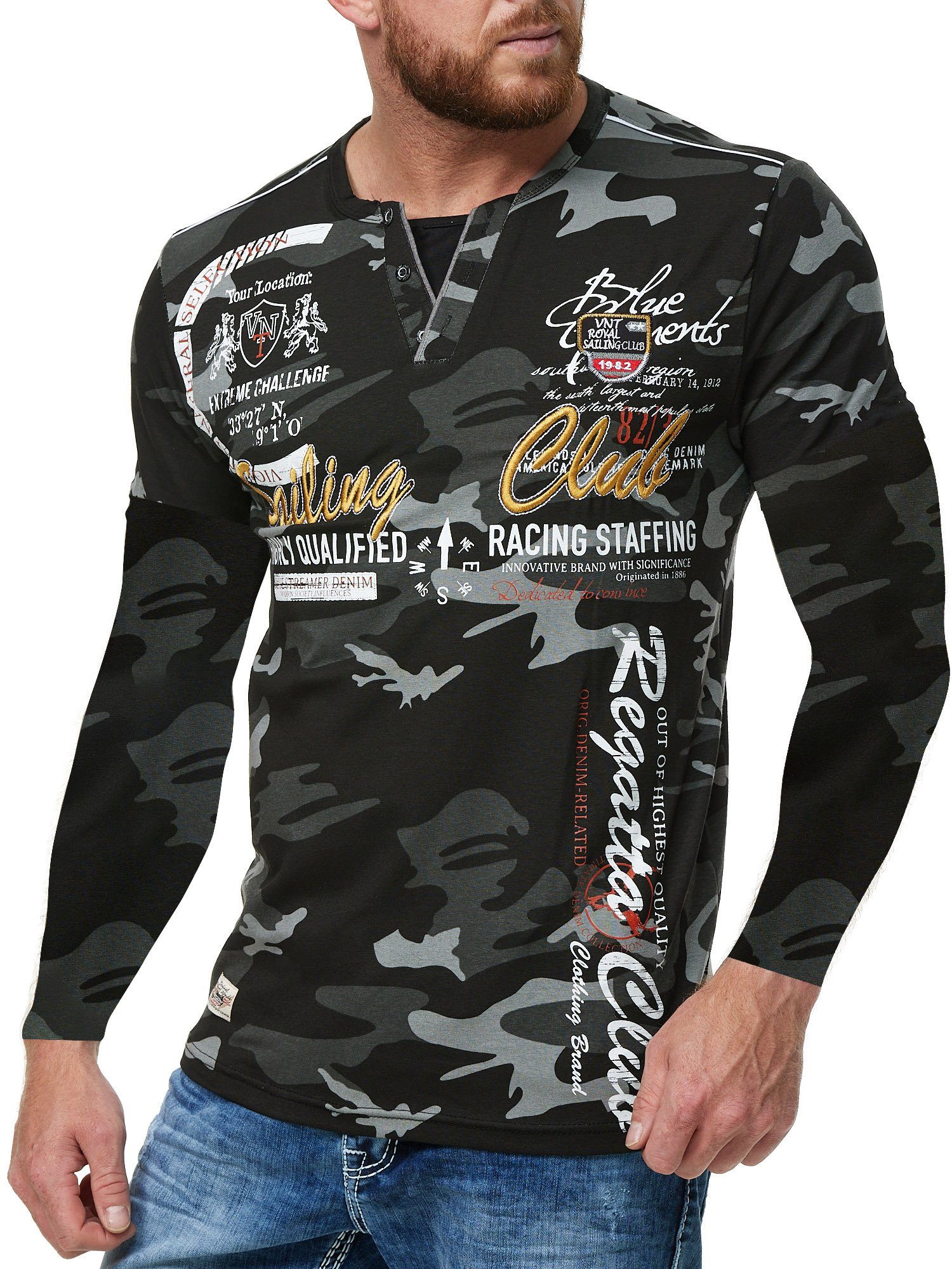 L.gonline Langarmshirt Herren Longsleeve, verwaschenes Longshirt, Langa (Pa günstig online kaufen