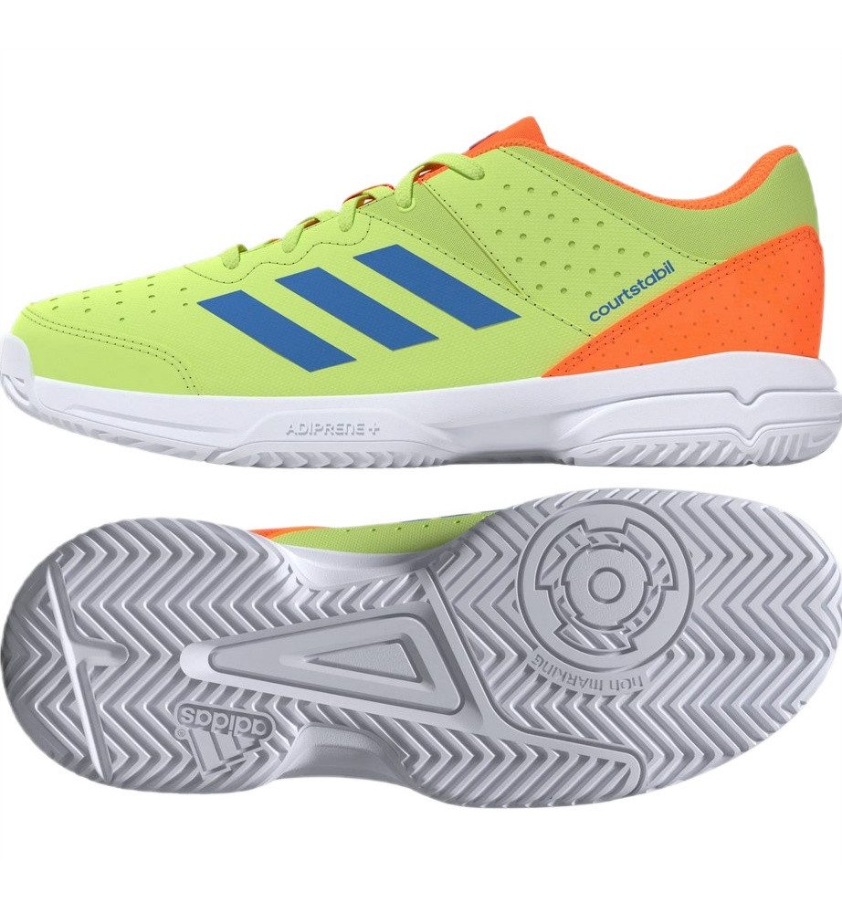 adidas Performance Hallen-Indoorschuhe Court Stabil 2025 grün/orange Kinder Badmintonschuh