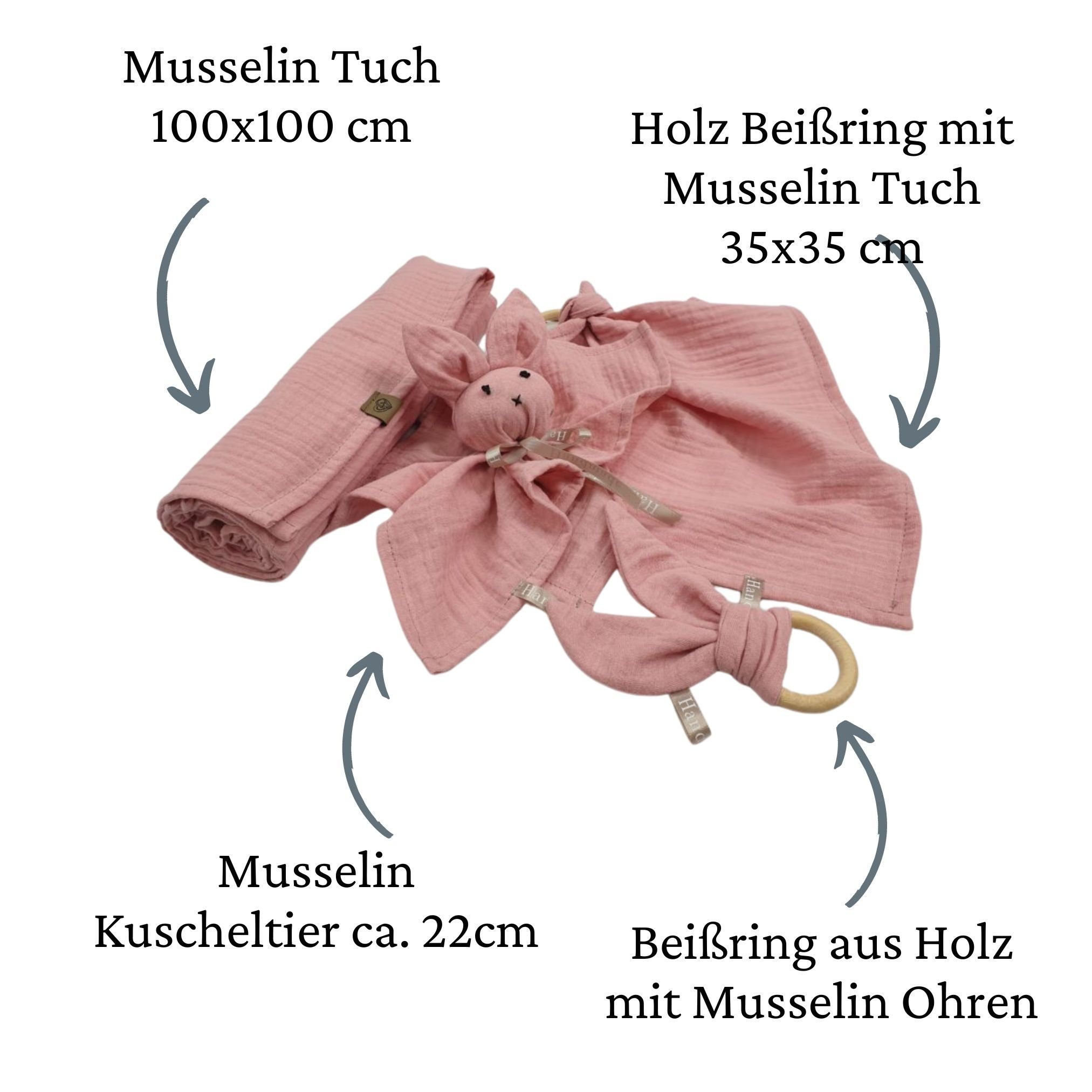 Zart Beißring Musselin & Geburt, Besonders - Beißtuch, Kuscheltier 538 Erstausstattung Babymajawelt Neugeborenen-Geschenkset Weich Geschenk (4-tlg., Musselintuch) Kuscheltier, 4 Teile: Motorik & Sinne puderrosa Knistertuch zur Beißring,