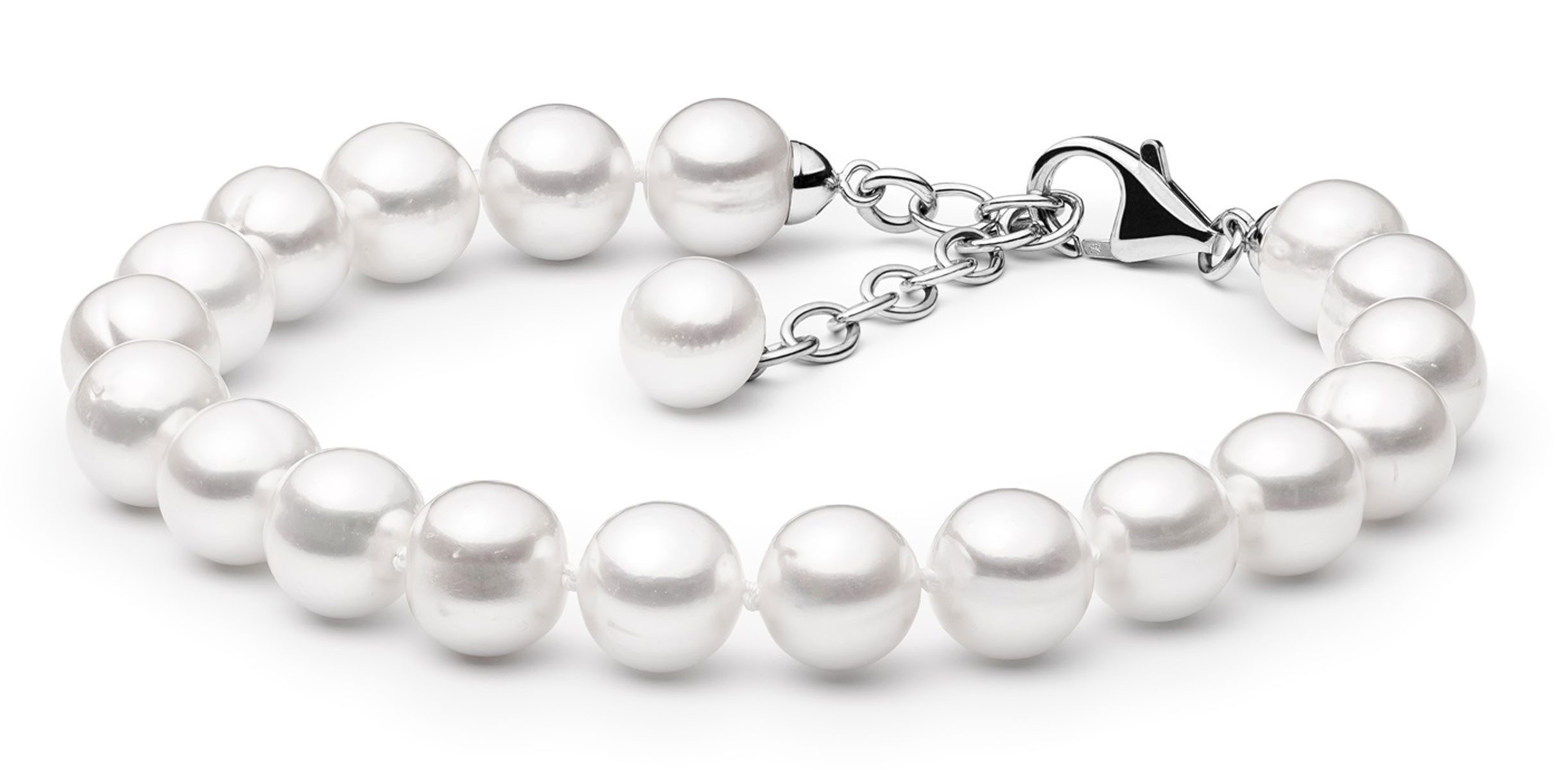 Gaura Pearls Perlenarmband klassisch weiß rund 8.5-9.5 mm, echte Süßwasserzuchtperle, 925er rhodiniertes Silber