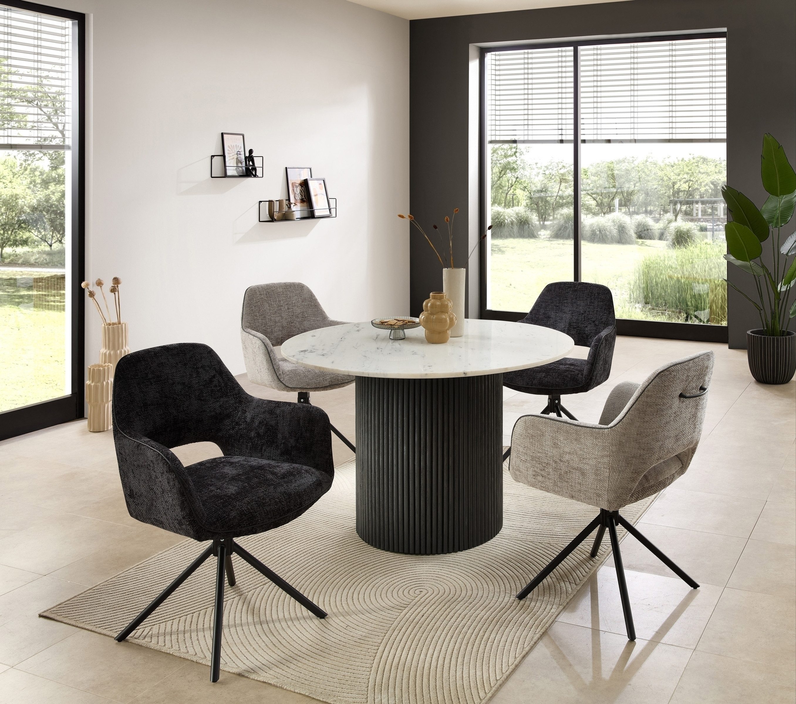 freiraum Armlehnstuhl Adrina (2er Set), (2er Set) Federkern, drehbar, silber, schwarz - 62x89x62 (BxHxT)