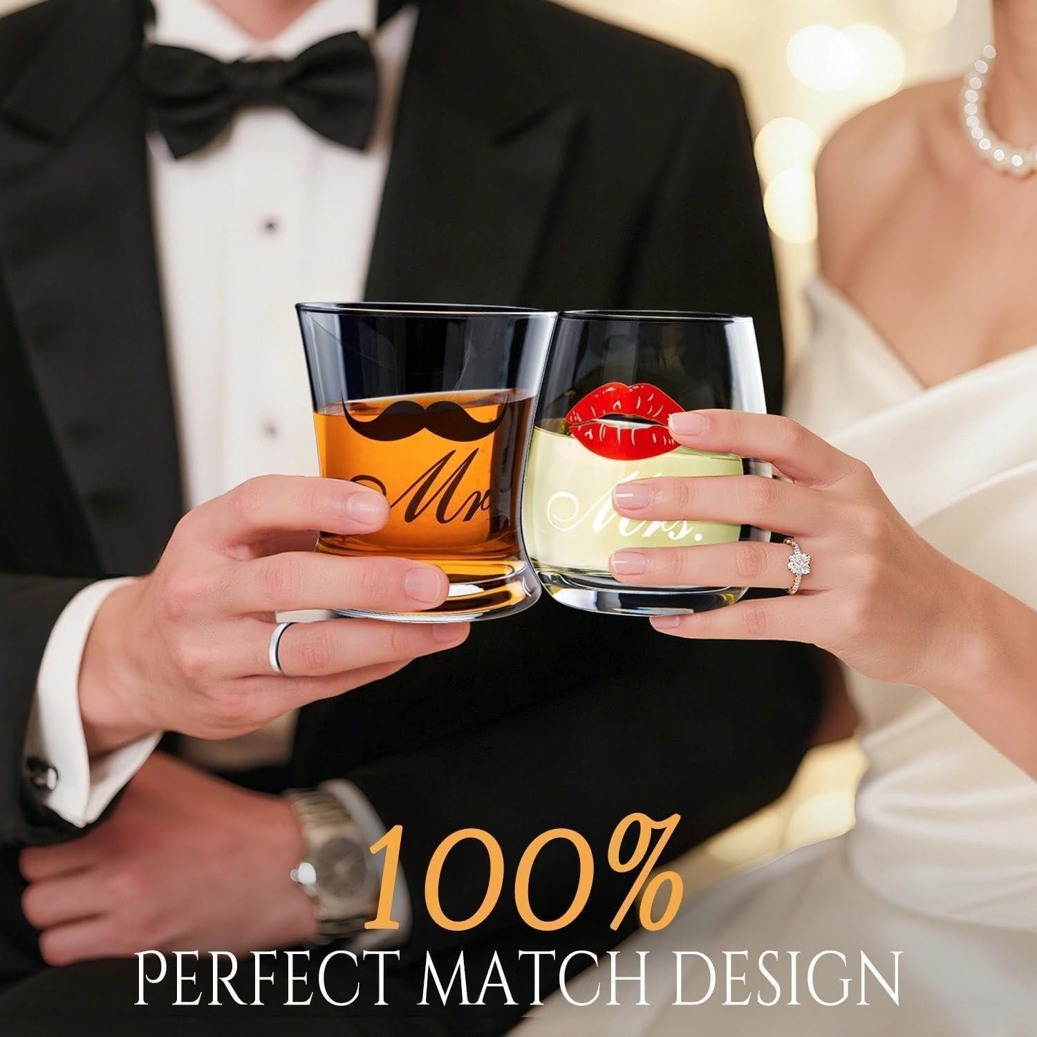 LuxusKollektion Gläser-Set Hochzeitsgeschenk Mr Mrs Apron Weinglas Whiskyglas Set Paare Jubiläum, Glas – Bild 2 von 5