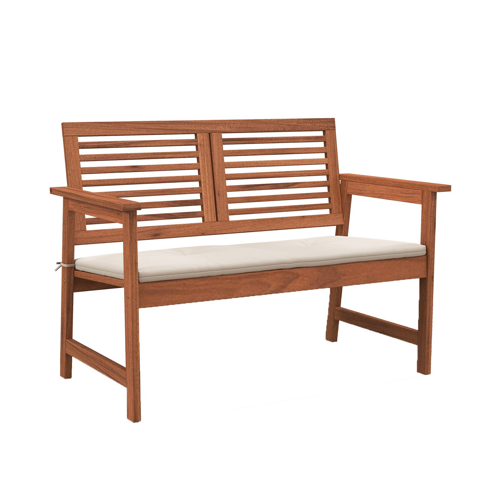 COSTWAY Gartenbank, Holz, 2-Sitzer, mit Sitzkissen & Lehne, 111x62,5x81cm