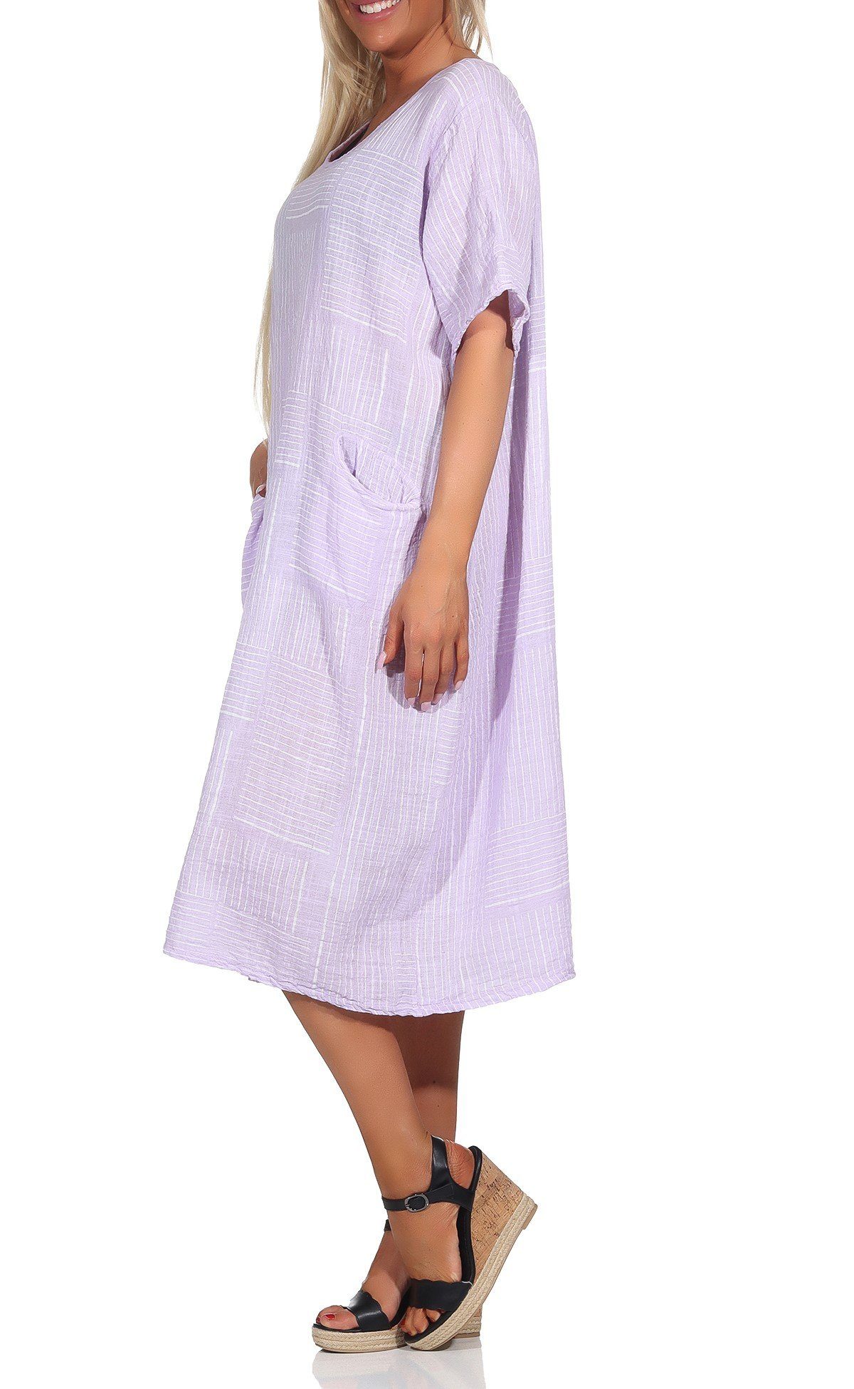 Mississhop Sommerkleid % 100 Lavande Shirtkleid M.377 Baumwollkleid Casual Baumwolle Strandkleid