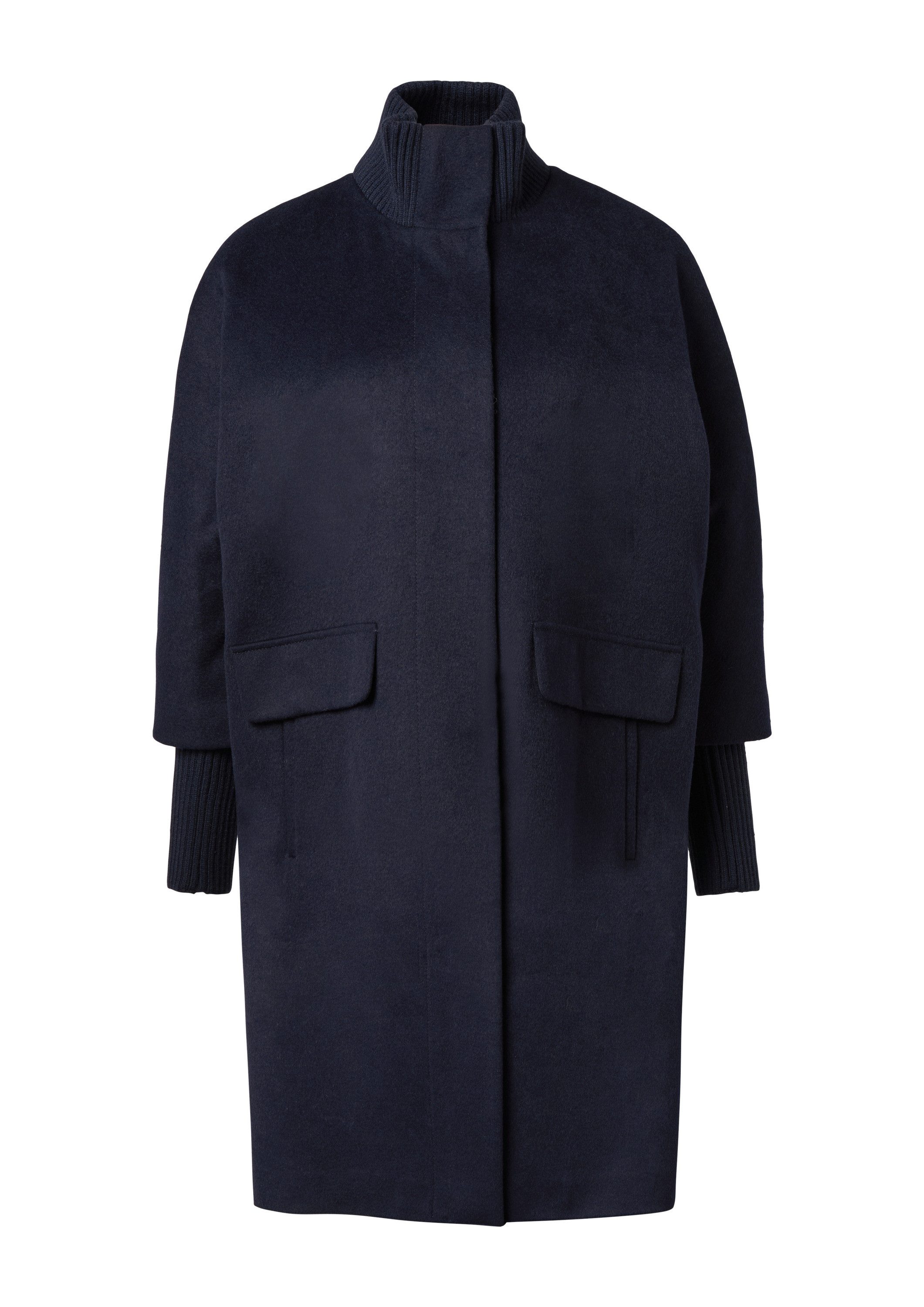 comma Wintermantel Outdoor-Mantel Wollmantel mit geripptem Kragen und Ärmeln