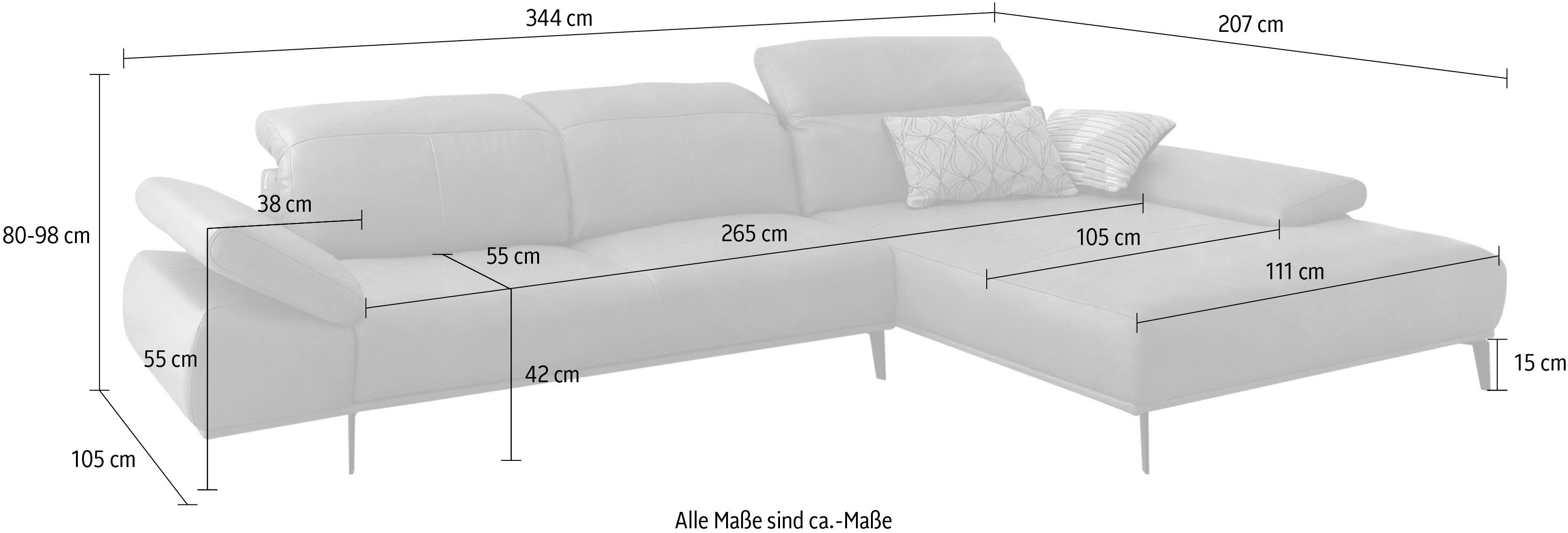 W.SCHILLIG Ecksofa Breite & Kopfstützenverstellung inklusive Seitenteilverstellung, 344cm levi